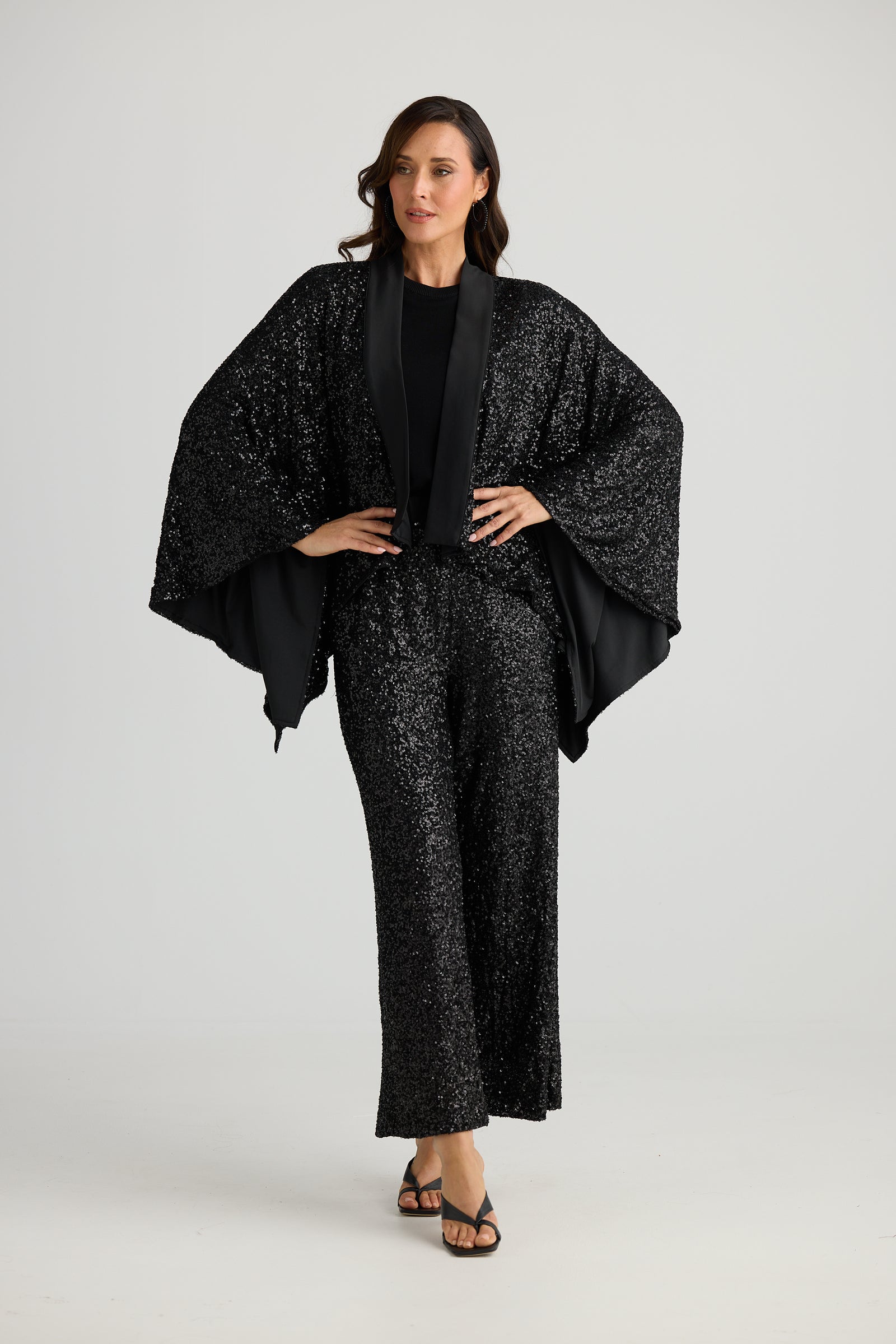 Brave + True Jagger Sequin Kimono Black Sequin Evening Jacket Opera Jacket