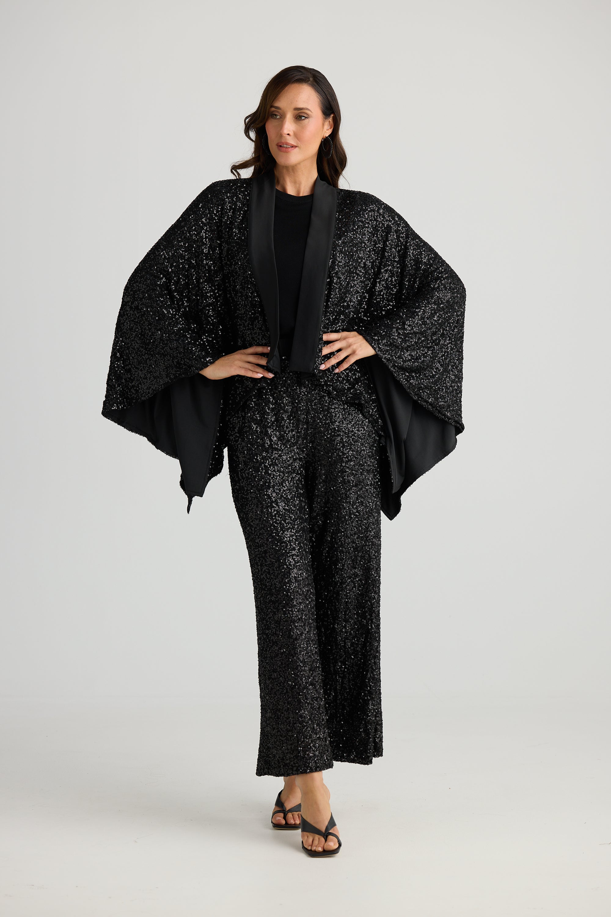 Brave + True Jagger Sequin Kimono Black Sequin Evening Jacket Opera Jacket