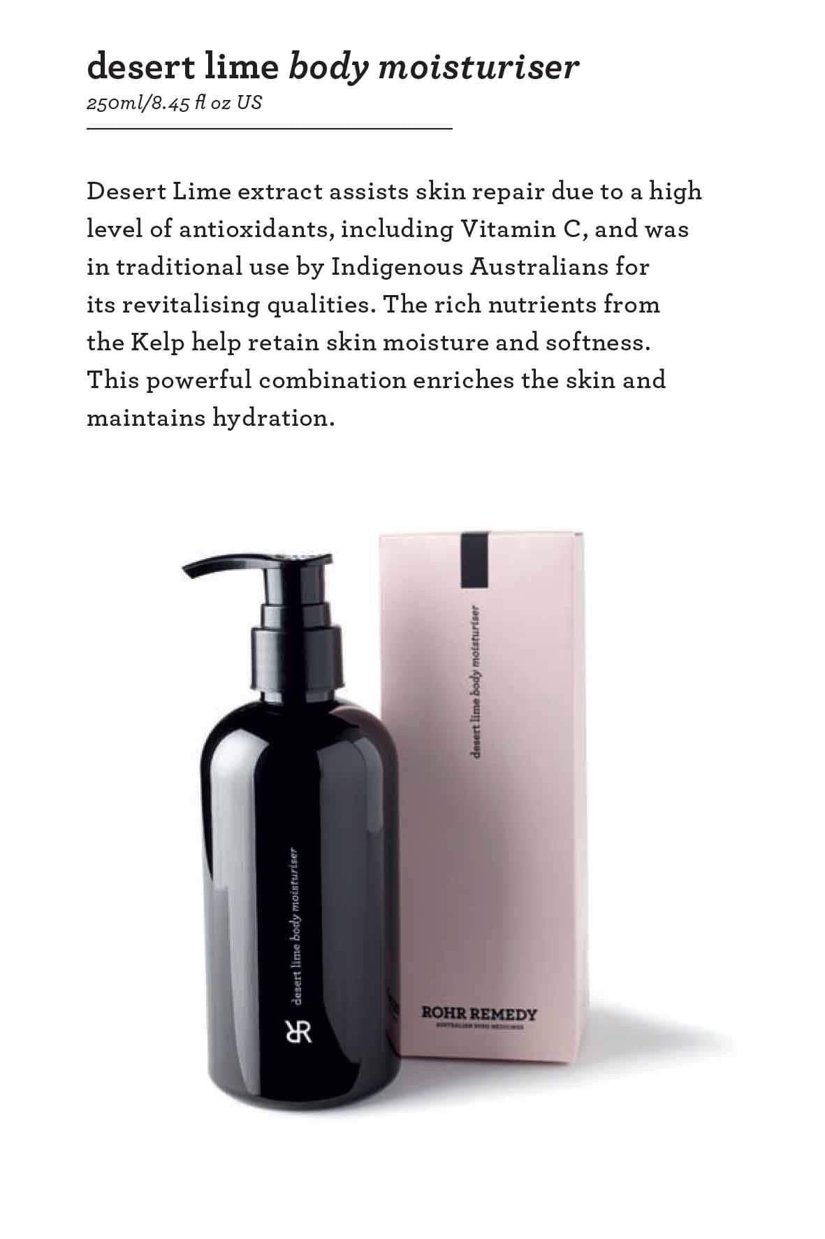 Rohr Remedy desert lime body moisturiser All Natural skincare Australian Made Nourishing Hydrating face oil Australian Botanicals