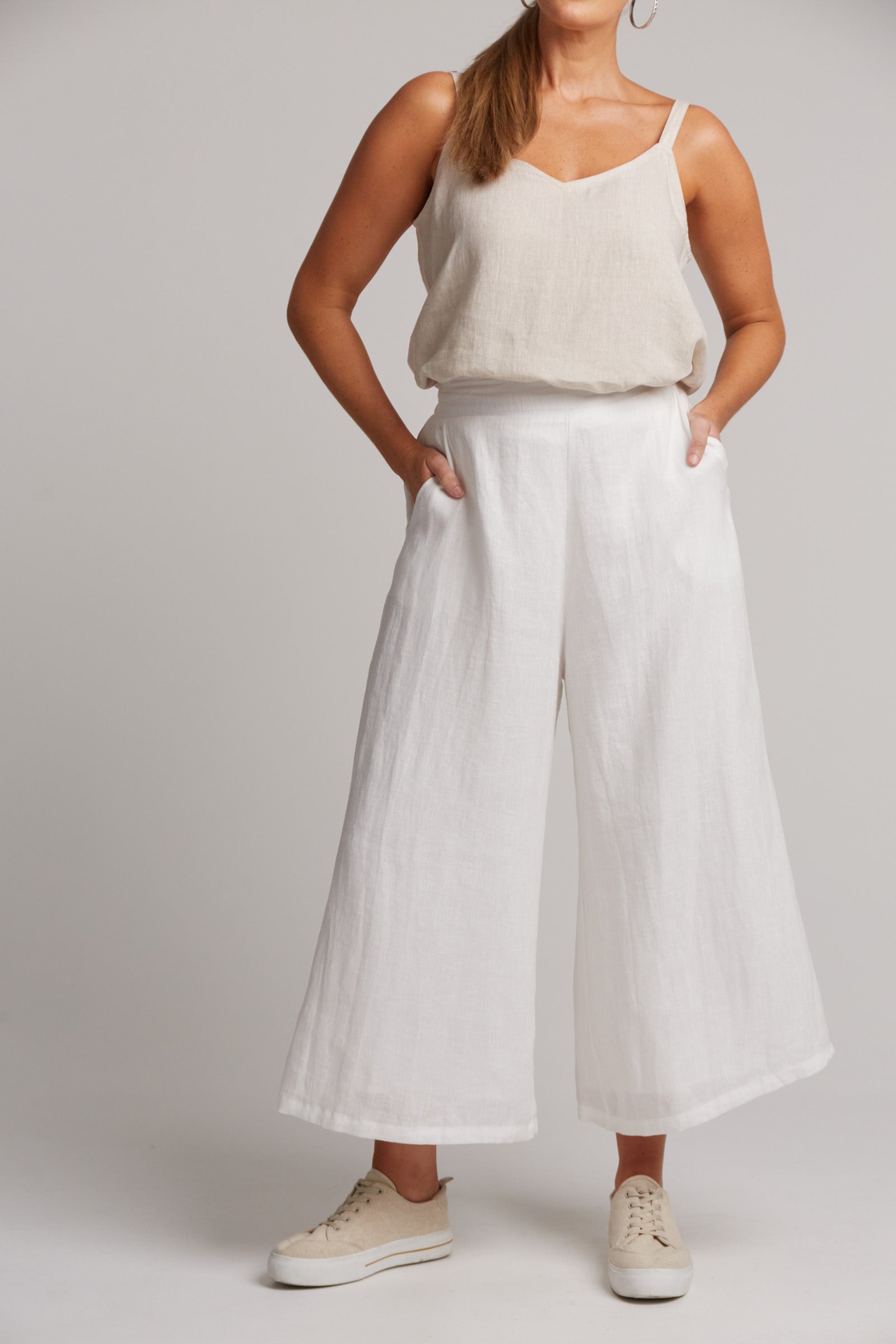 Studio Crop Linen Pant - White Salt