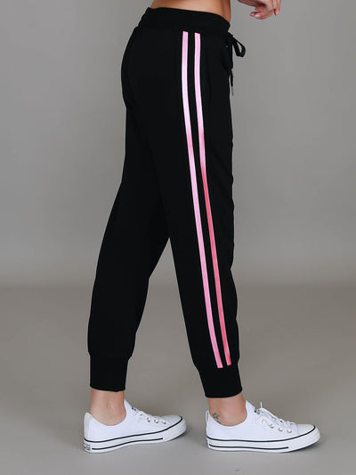 Gabby Stripe Jogger - French Terry - Black Pink Metallic