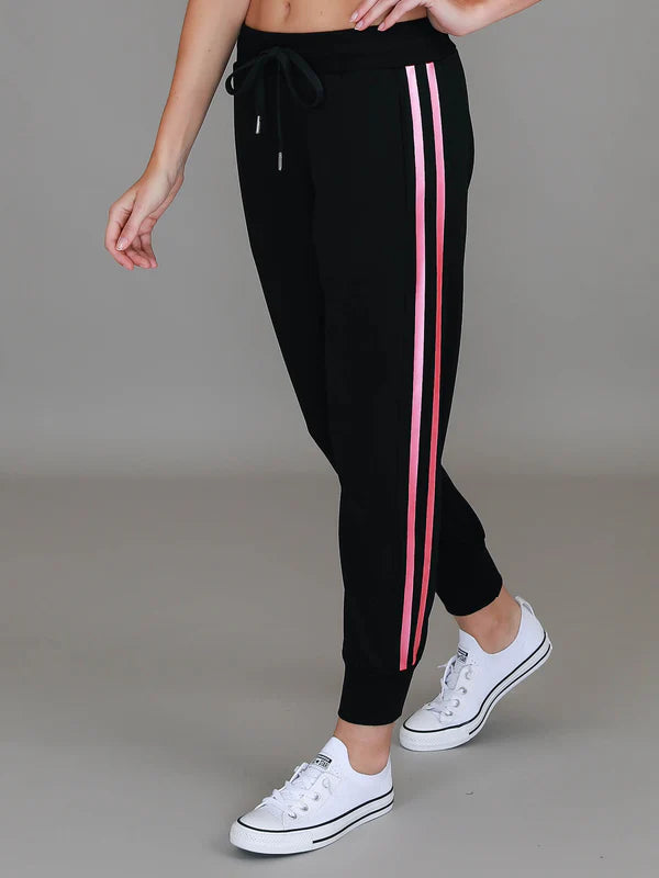 Gabby Stripe Jogger - French Terry - Black Pink Metallic