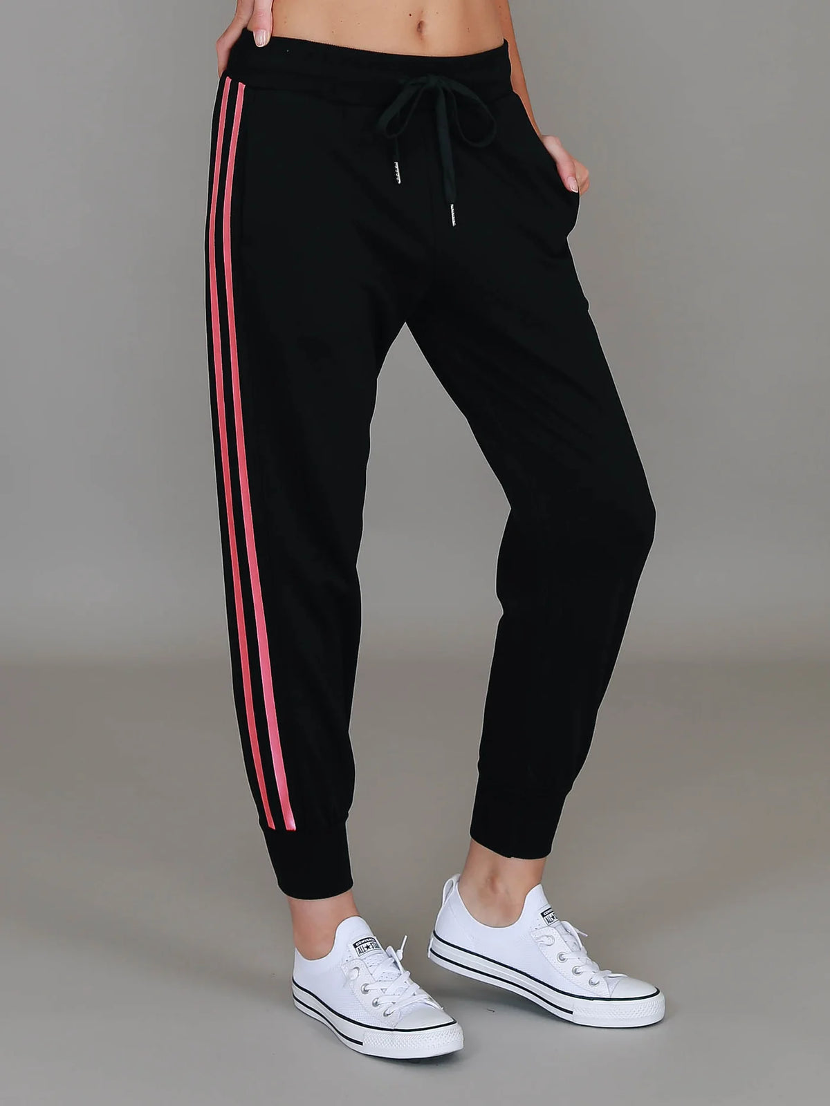 Gabby Stripe Jogger - French Terry - Black Pink Metallic