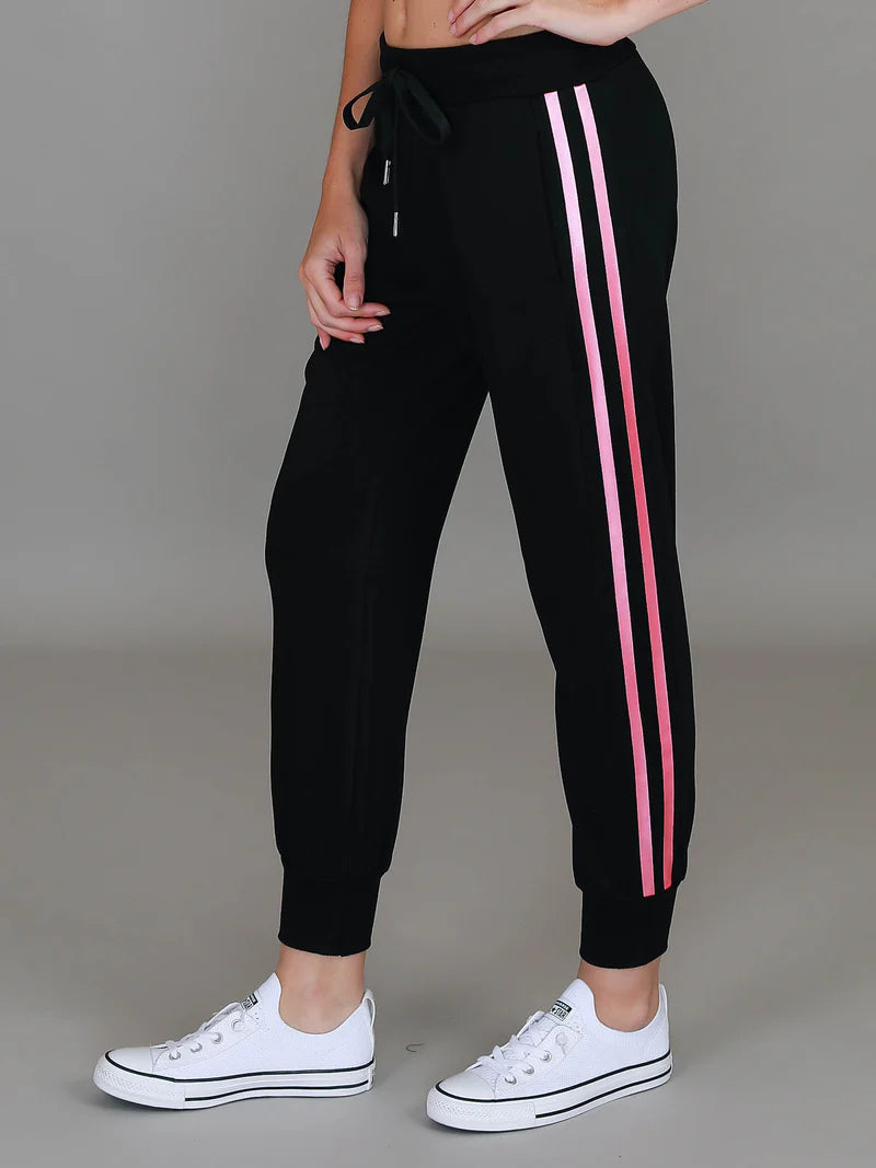 Gabby Stripe Jogger - French Terry - Black Pink Metallic