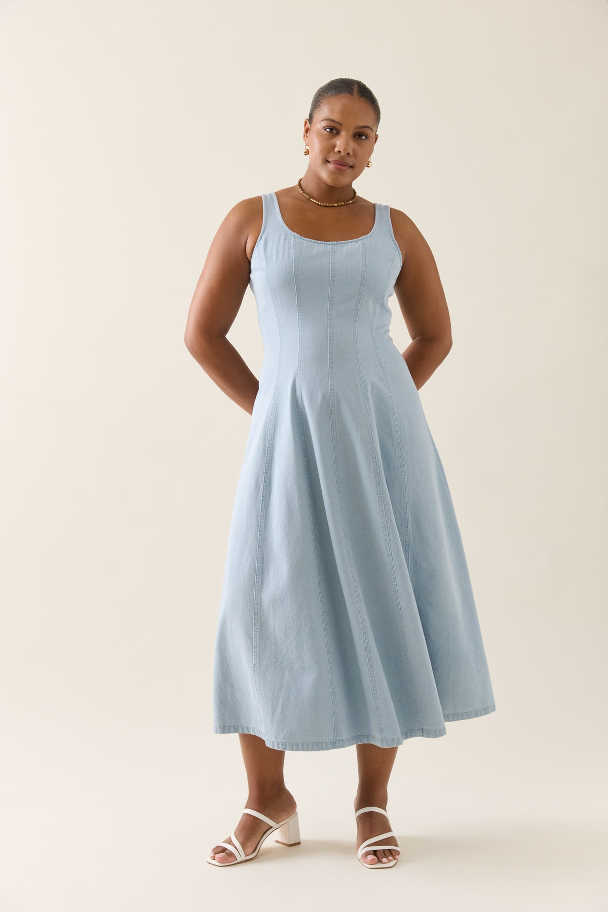 Isle of Mine Sofie Denim Tank Dress Light Sky blue Fit and Flare midi sun dress