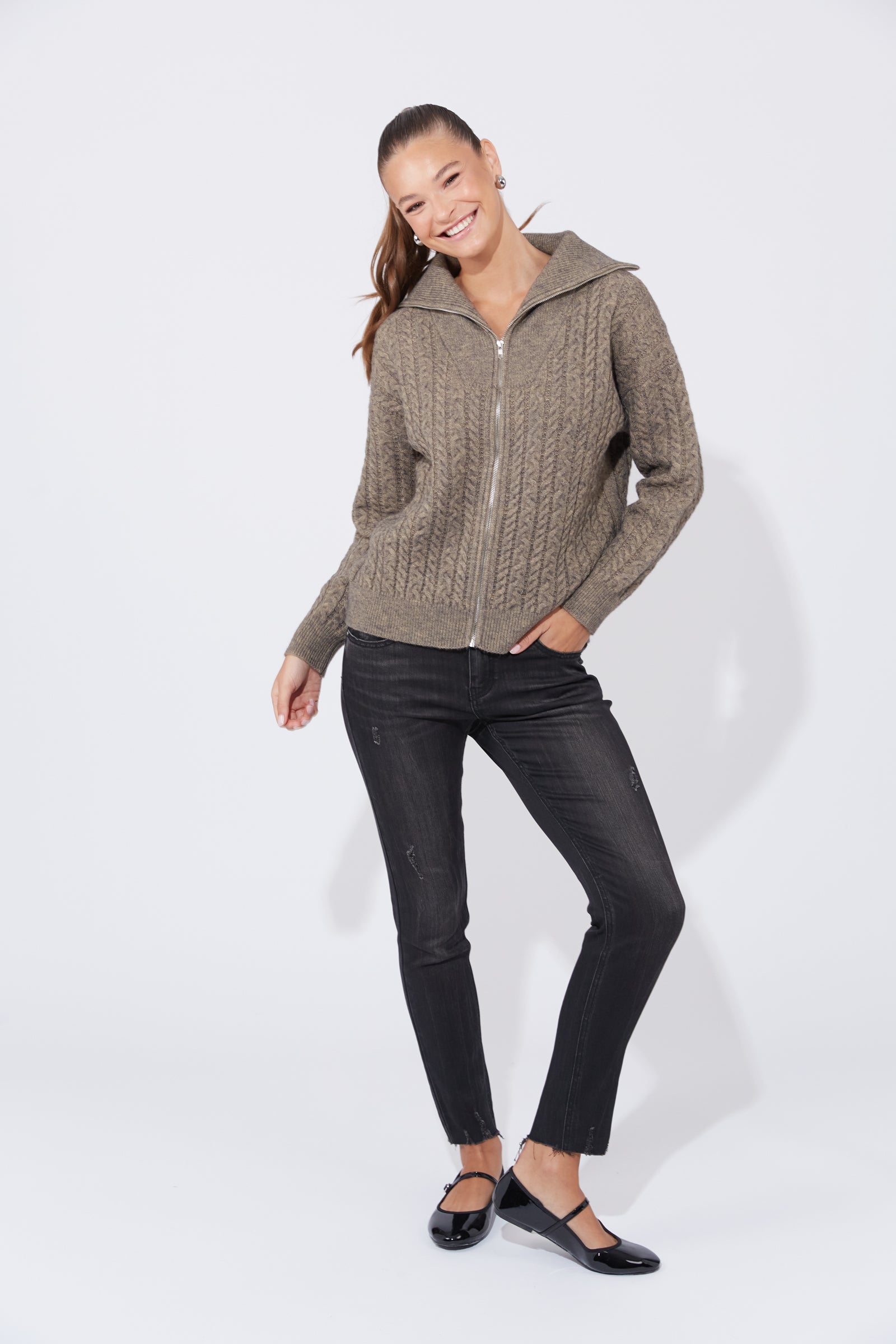 Cadiz Zip Cardigan - Marle Mocha