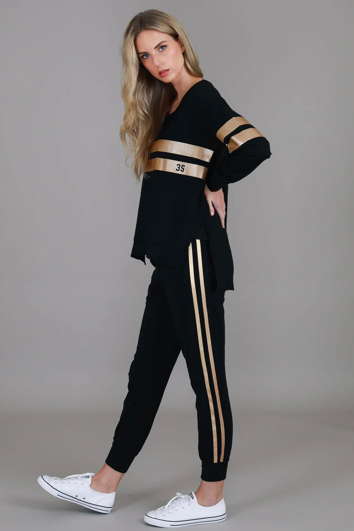 Theresa Two-Stipe Sweatshirt - Black Gold