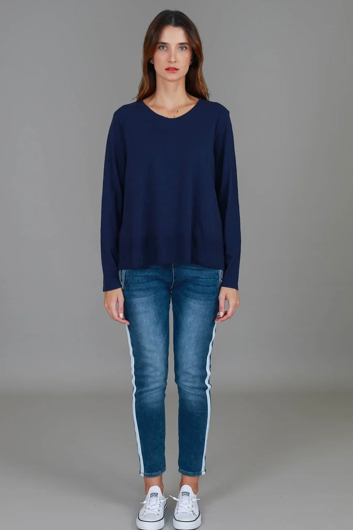 Sonya Long Sleeve T Shirt - Navy