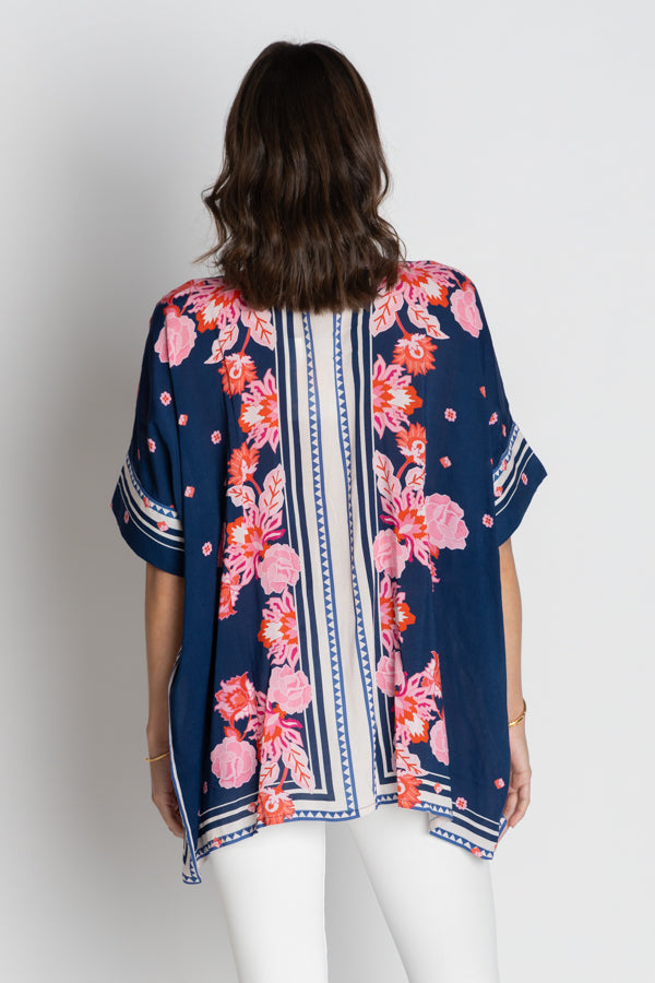 Lula Soul Ladera Navy and pink floral Collared short sleeve shirt button up summer holiday resort set