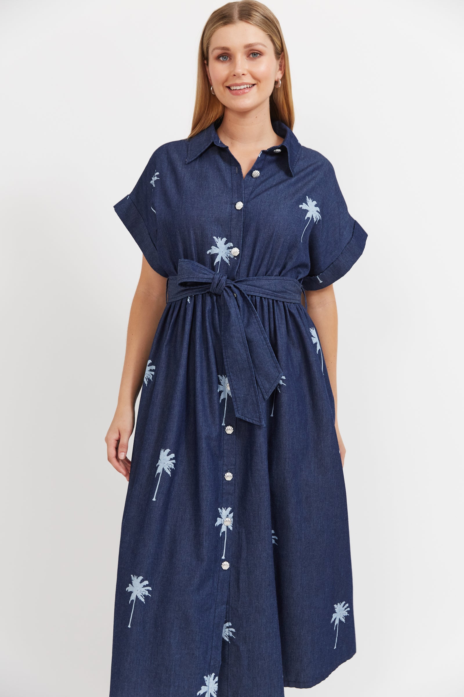 Montego Shirt Dress - Indigo Palms
