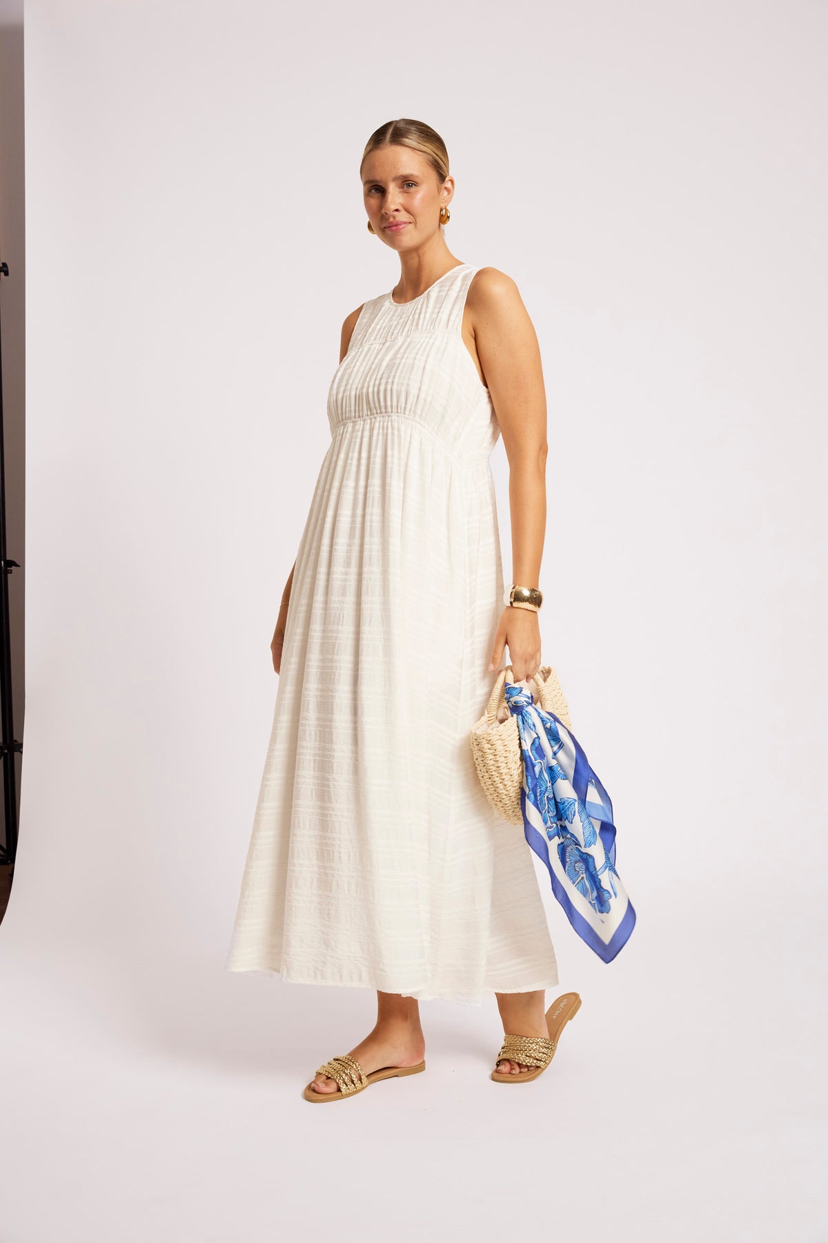 Sovana Ruched Maxi Dress - White