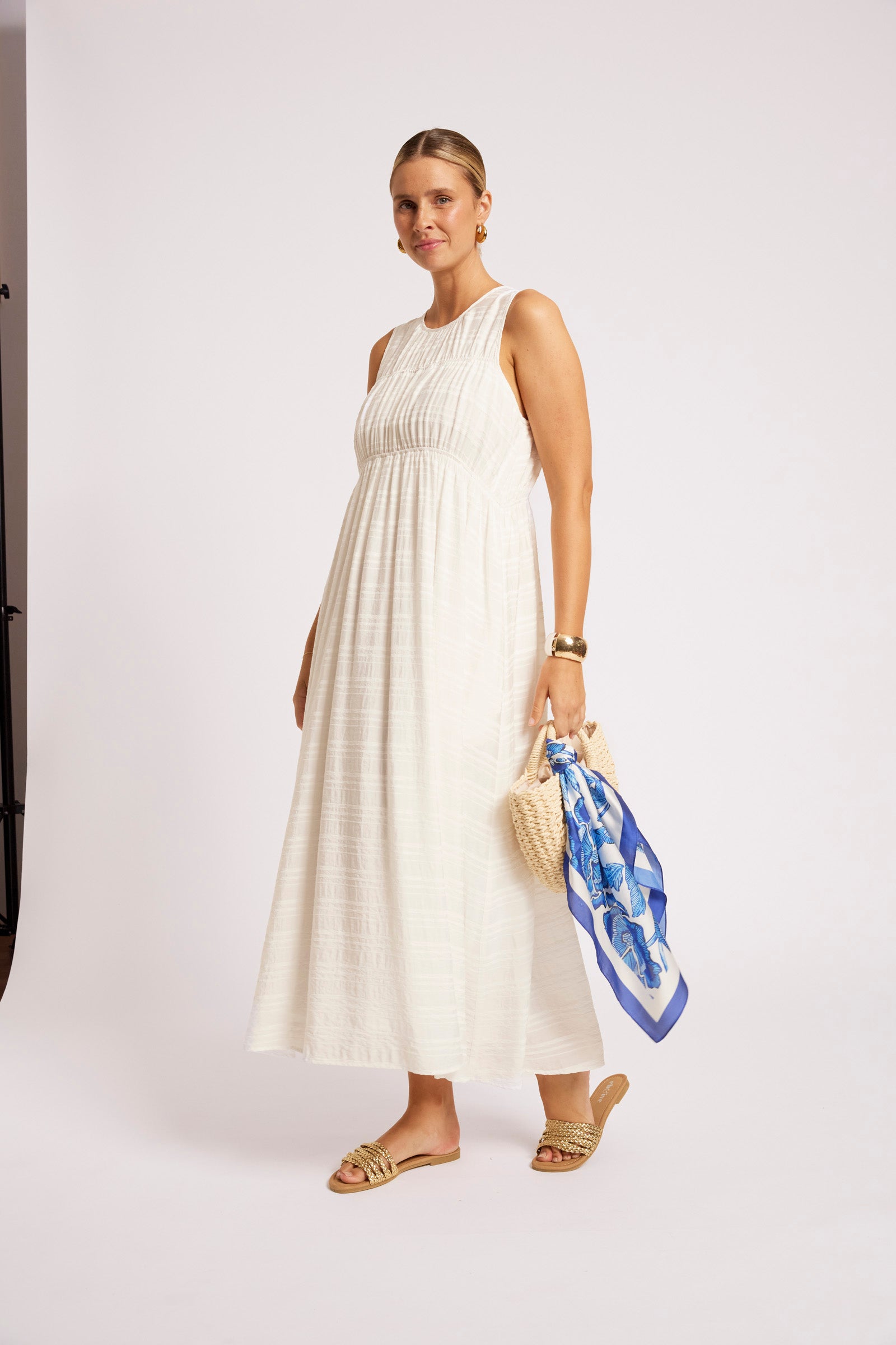 Sovana Ruched Maxi Dress - White