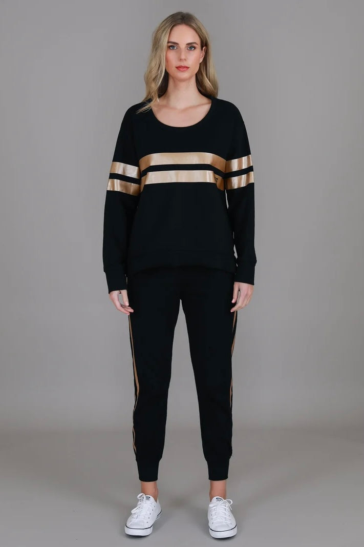 Theresa Two-Stipe Sweatshirt - Black Gold