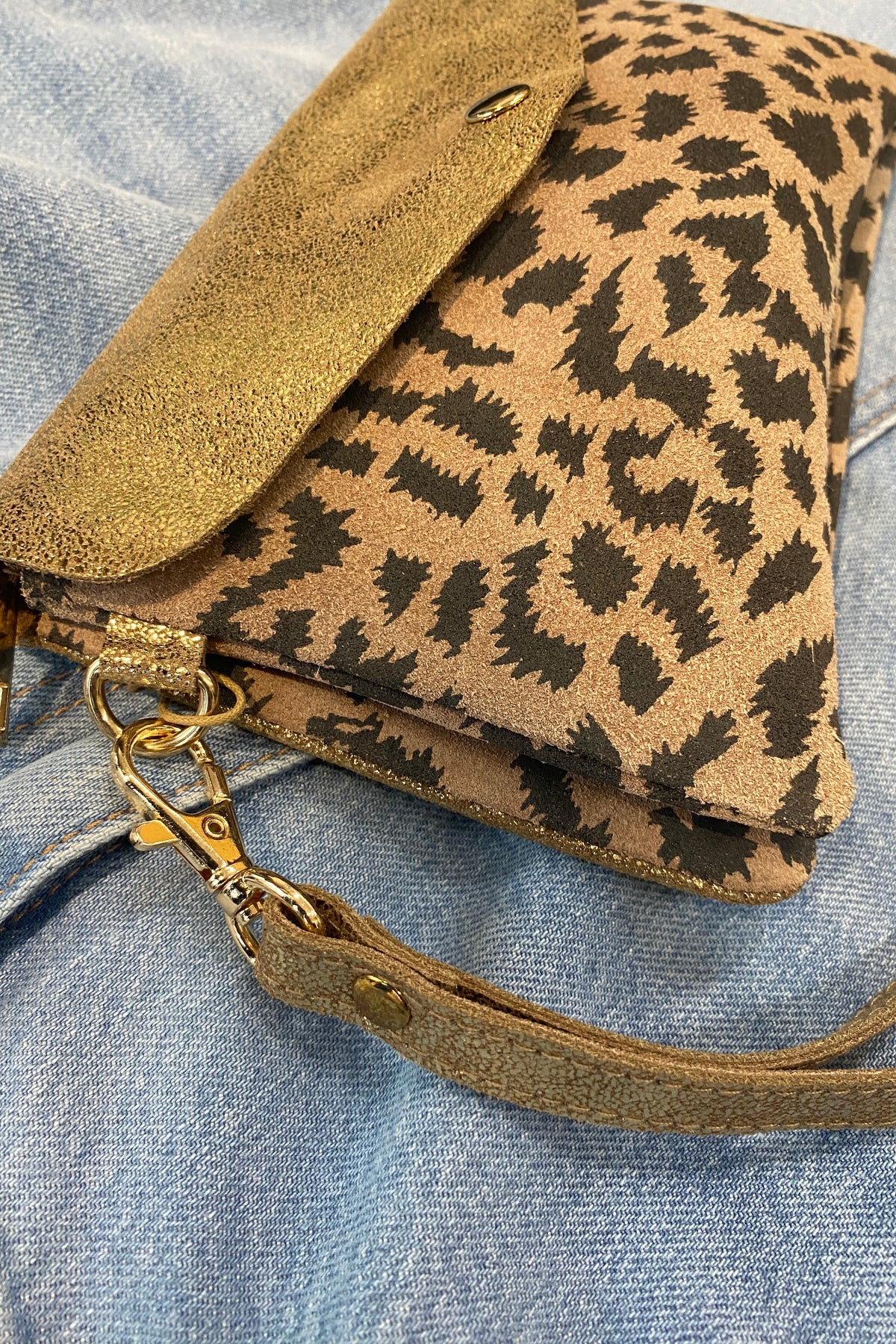 Drew Leopard Gold Metallic Purse