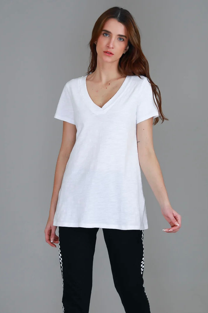 Frankie V Neck Tee - White