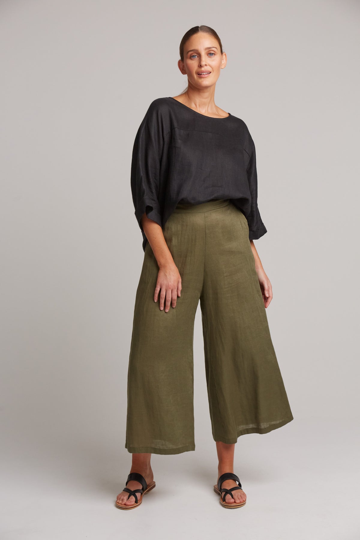 Eb&amp;Ive Studio Linen Crop Wide Leg Pant Khaki