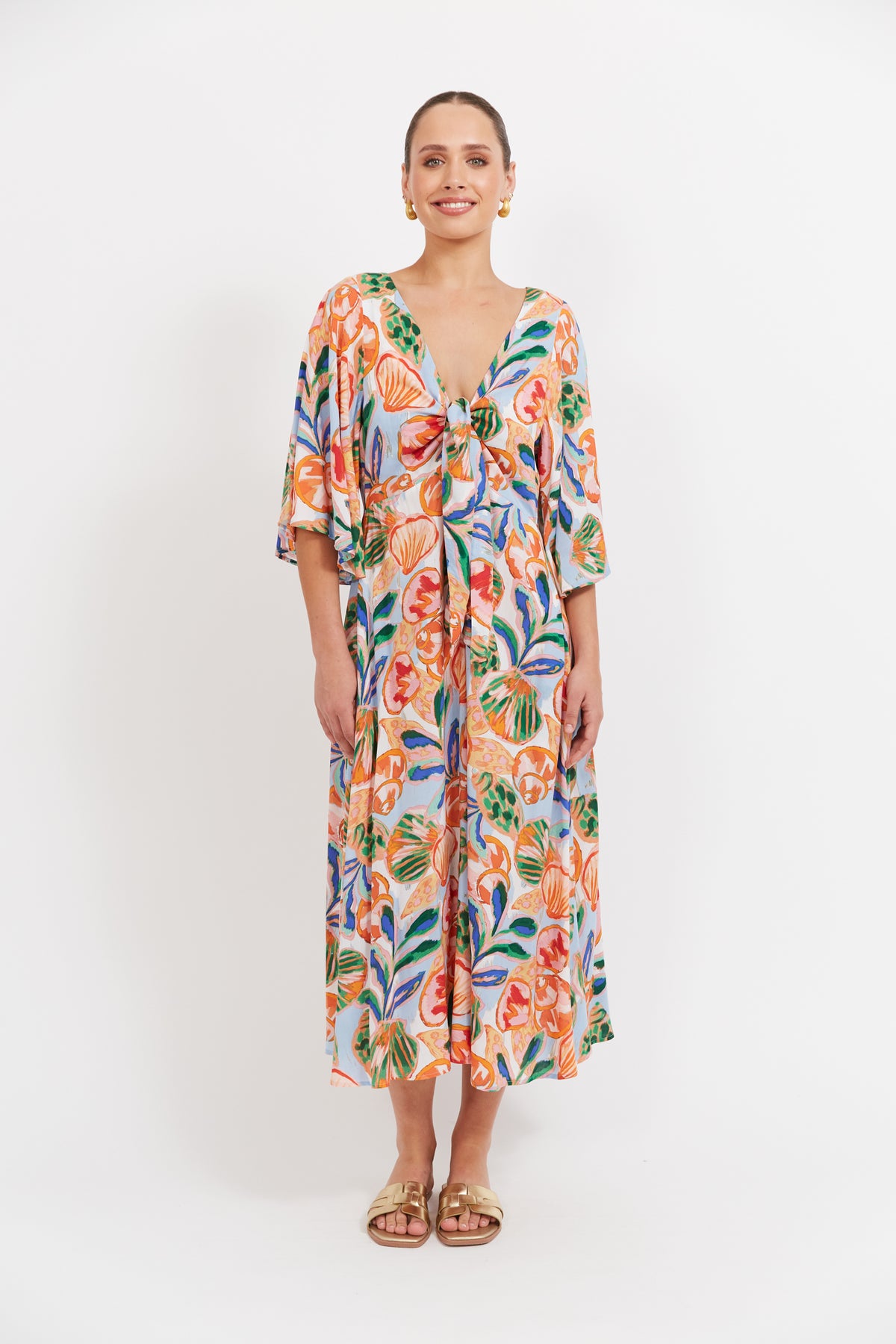 Baja Tie Midi Dress - Tide Print