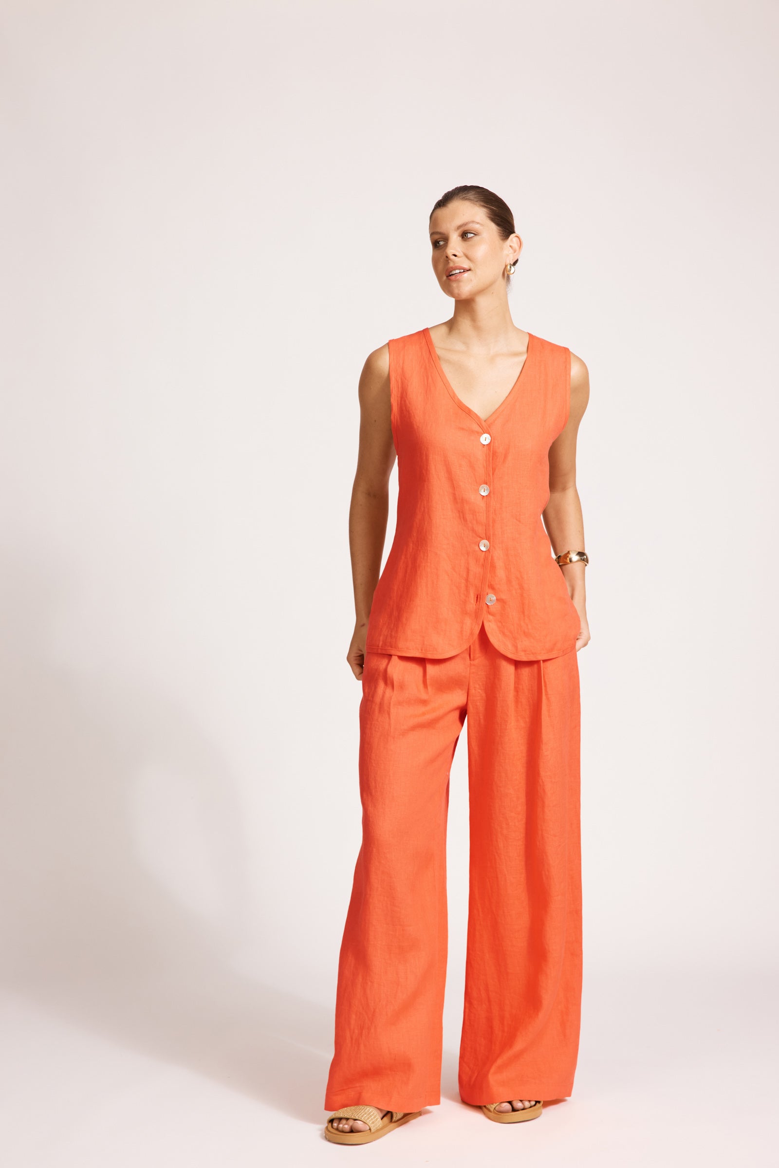 Miramar Vest - Coral Linen