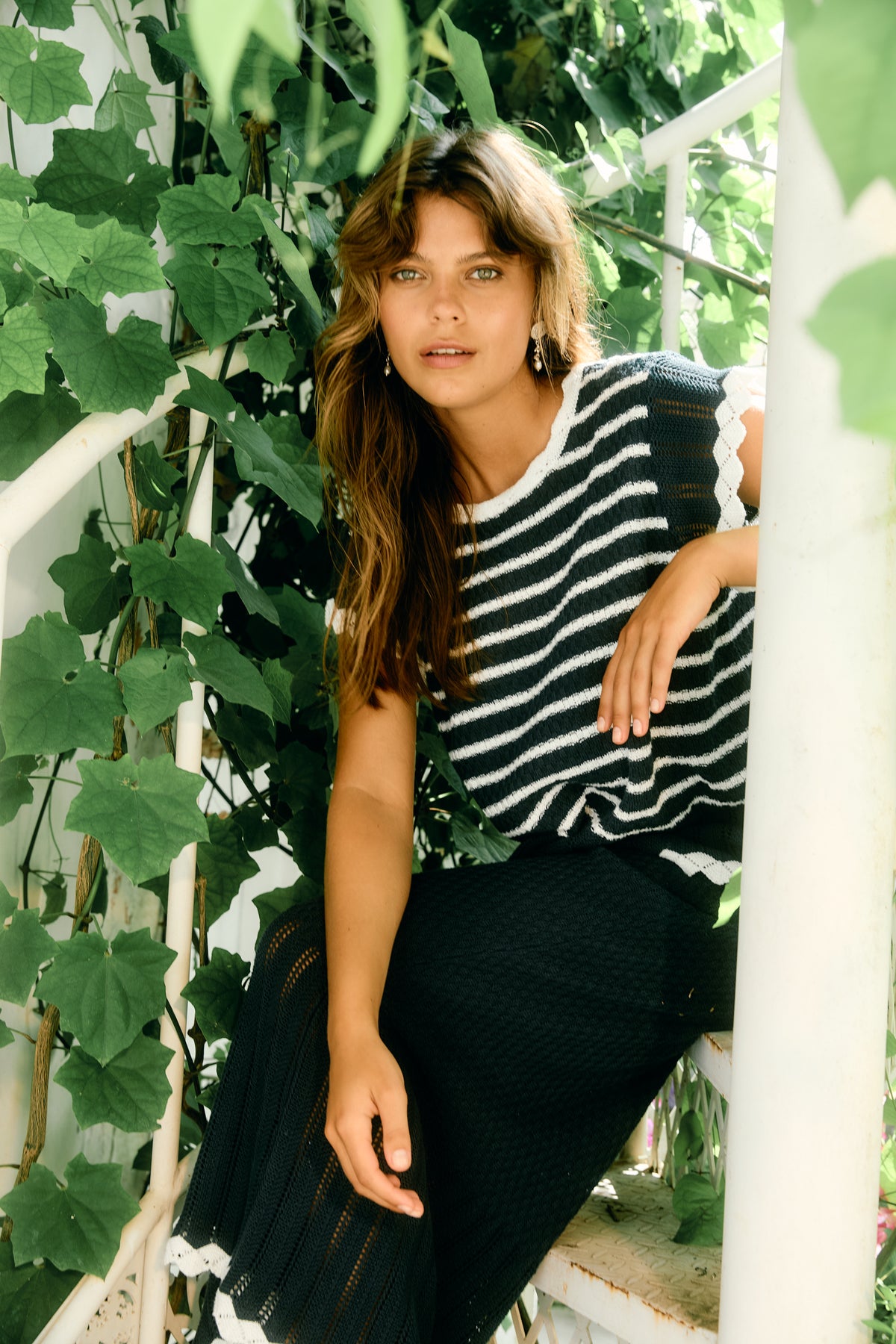 Isle Of Mine Ida Knit Navy White Top stripe T-shirt  crochet Summer 