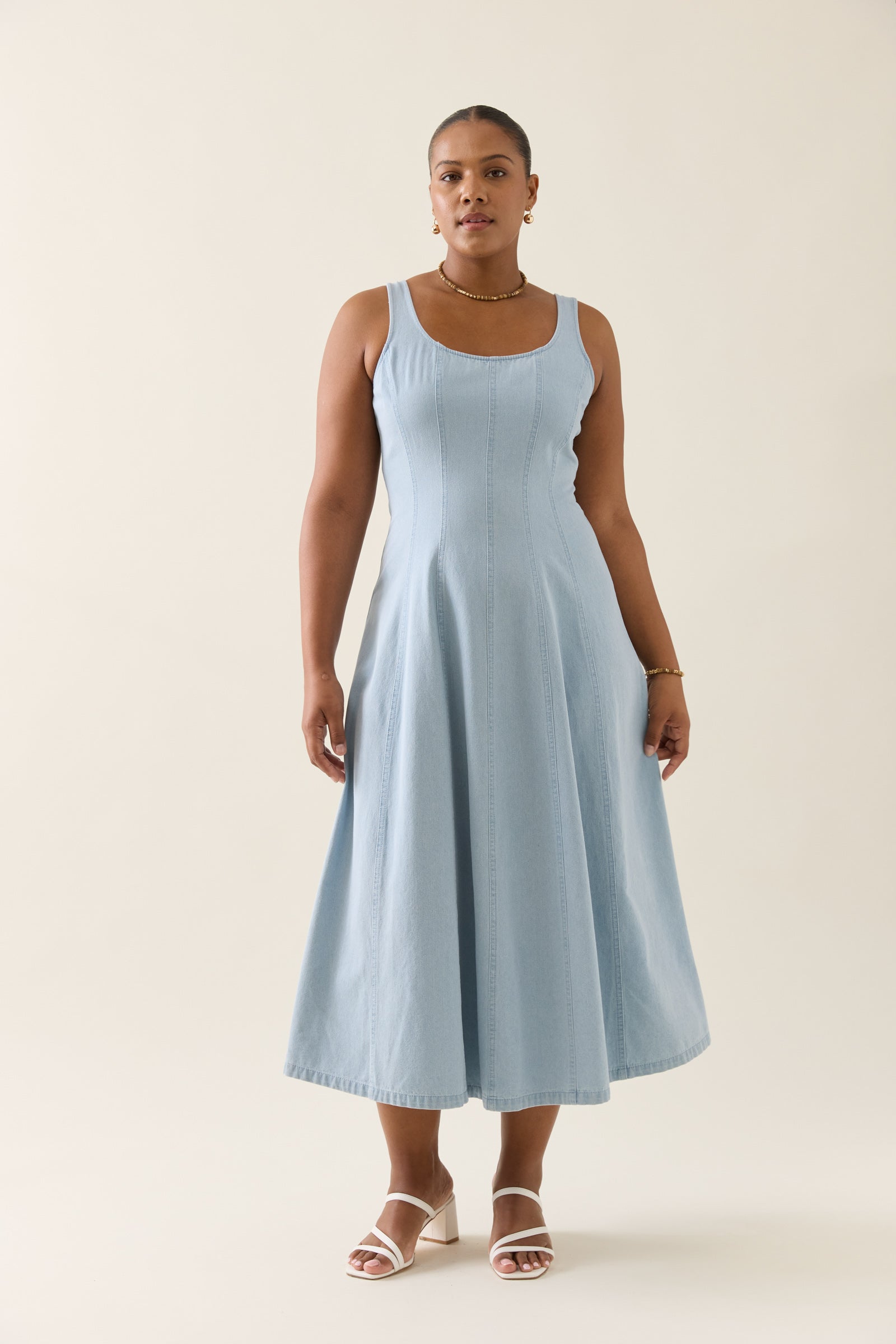 Isle of Mine Sofie Denim Tank Dress Light Sky blue Fit and Flare midi sun dress