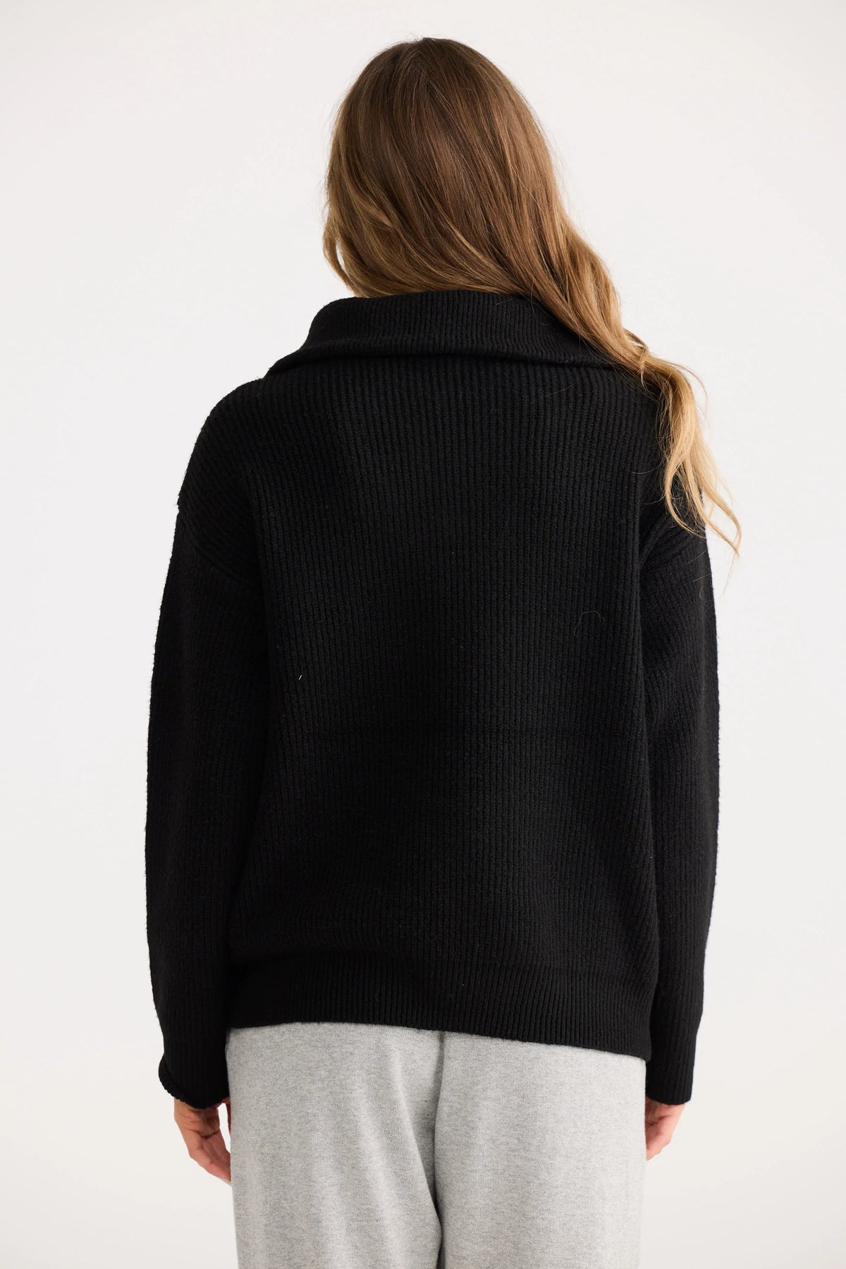 Zip Front Cable Knit - Black