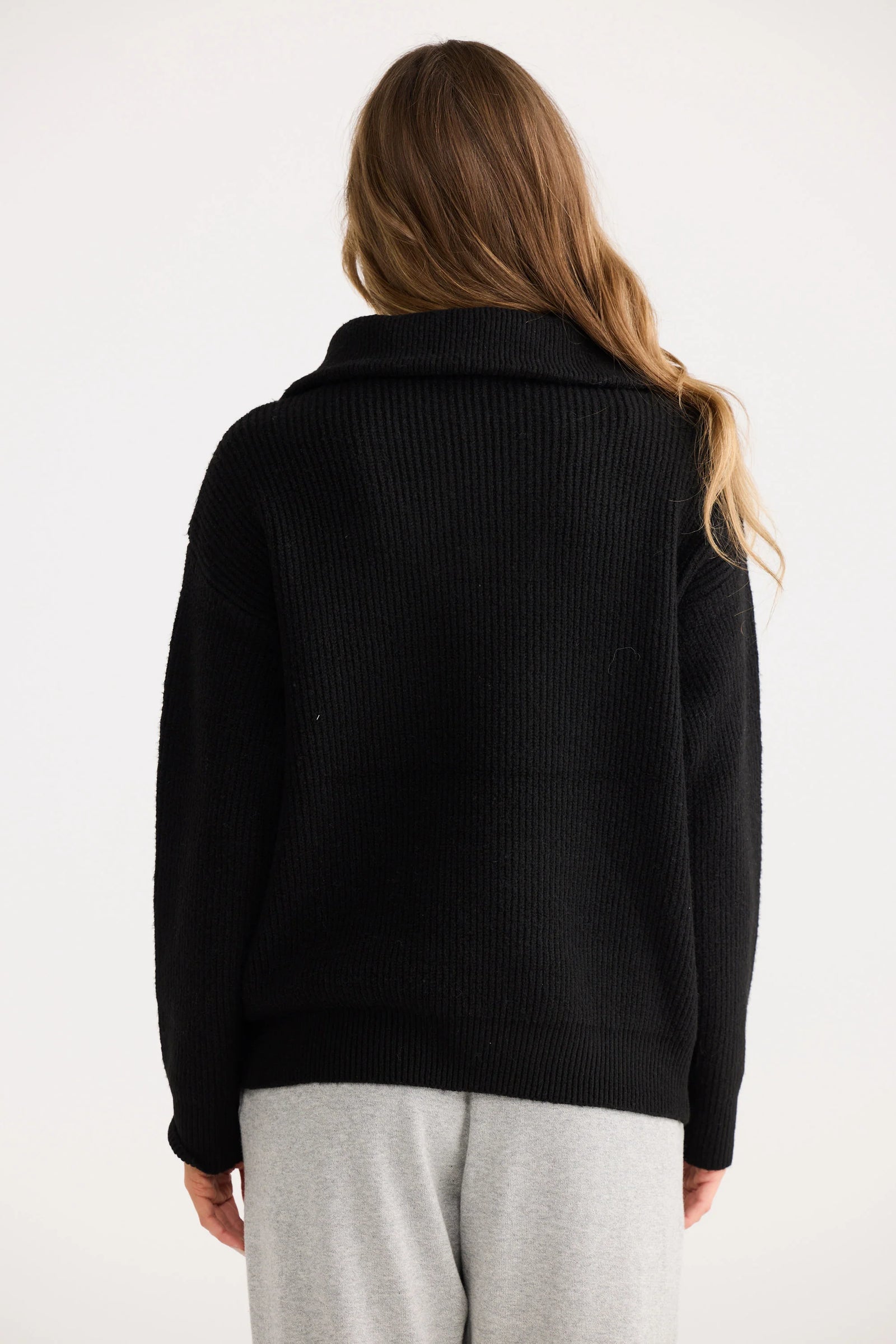 Zip Front Cable Knit - Black