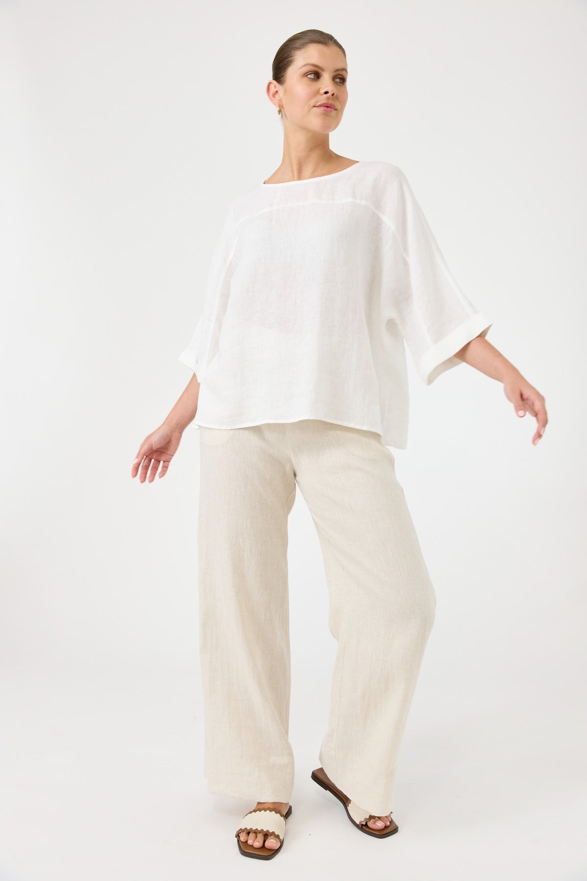 Studio Linen Relaxed Top - White Salt