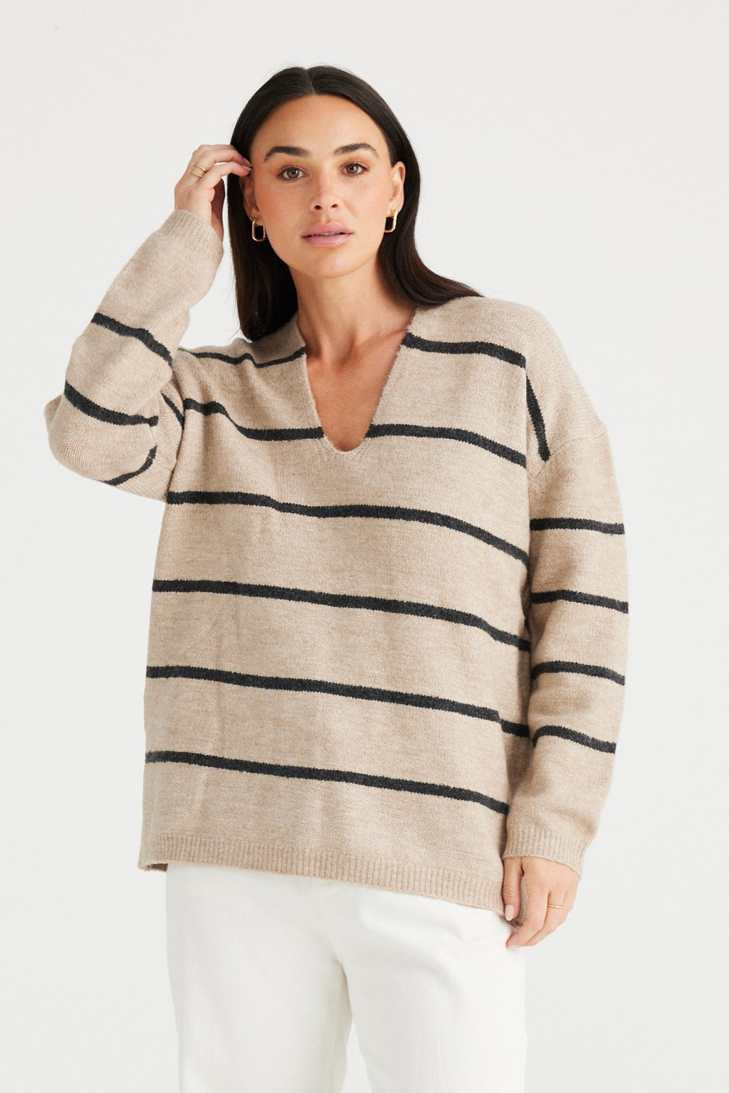 Hallie Knit - Taupe / Charcoal Stripe