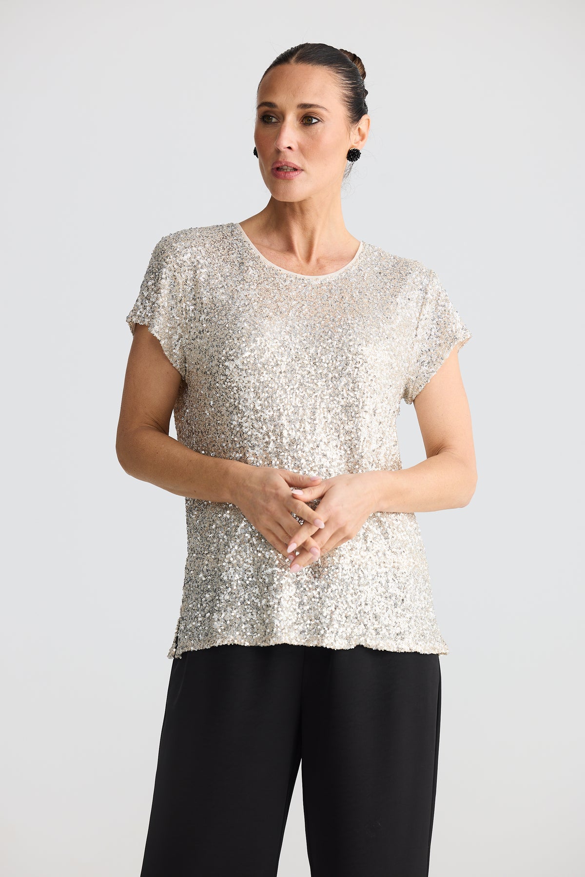 Brave + True Darcy Top Champagne Sequin T- Party dress short mini knee length A-line NYE Christmas Evening Top T-shirt 