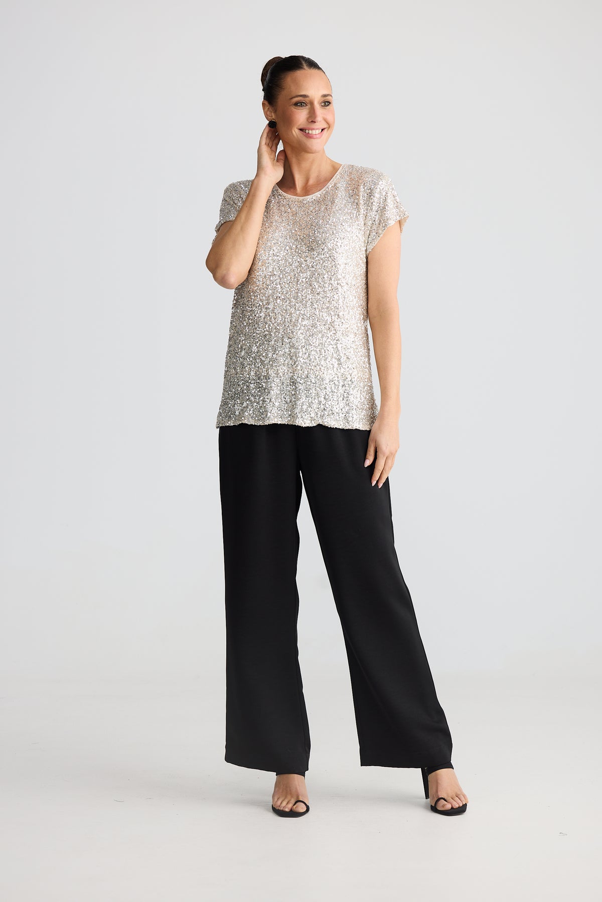 Brave + True Darcy Top Champagne Sequin T- Party dress short mini knee length A-line NYE Christmas Evening Top T-shirt 