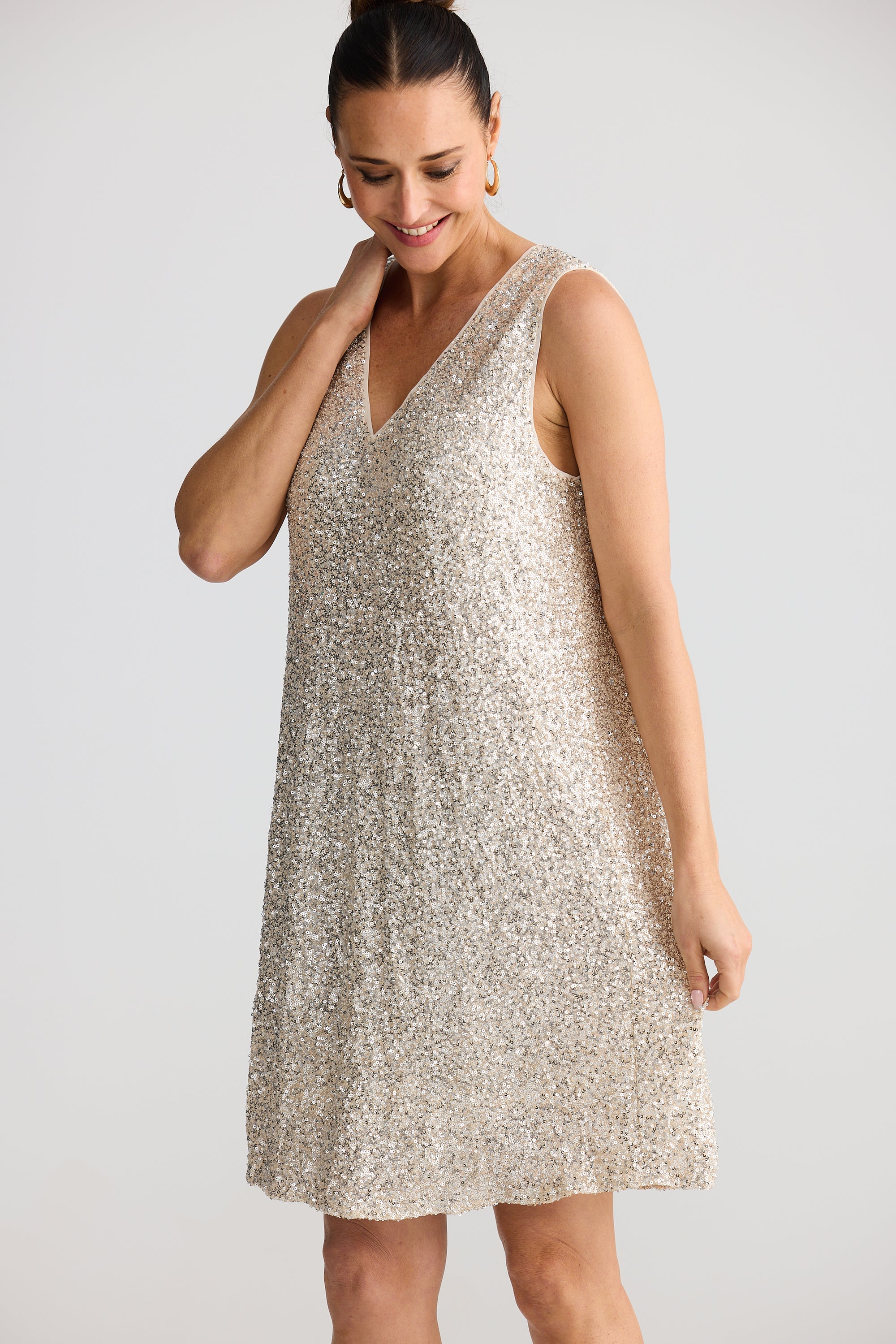 Brave + True Glitz Swing Dress Champagne Sequins Party dress short mini knee length A-line NYE Christmas Evening dress