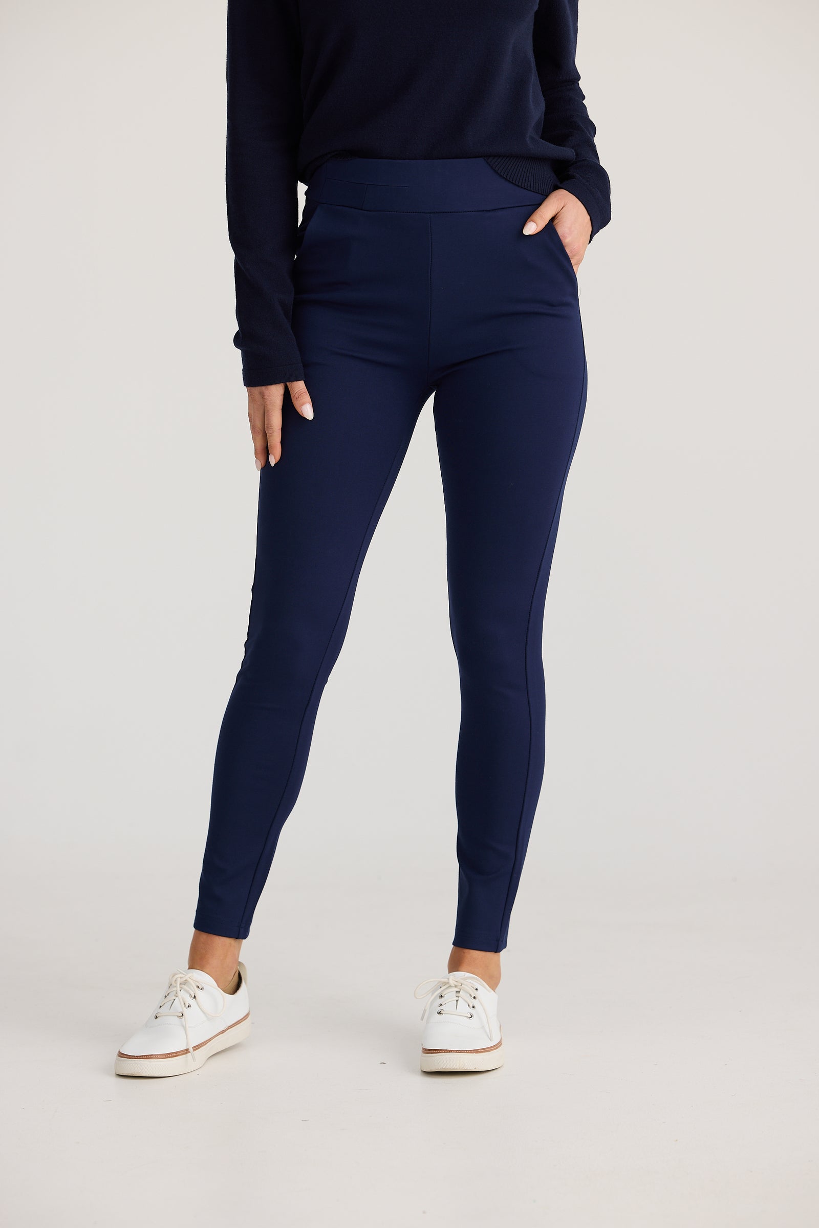 Brave + True pilot pant skinny stretch work pant ponte with pockets Navy