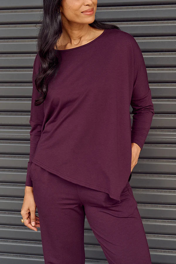 Terry Relaxed Boatneck Top - Mahogany