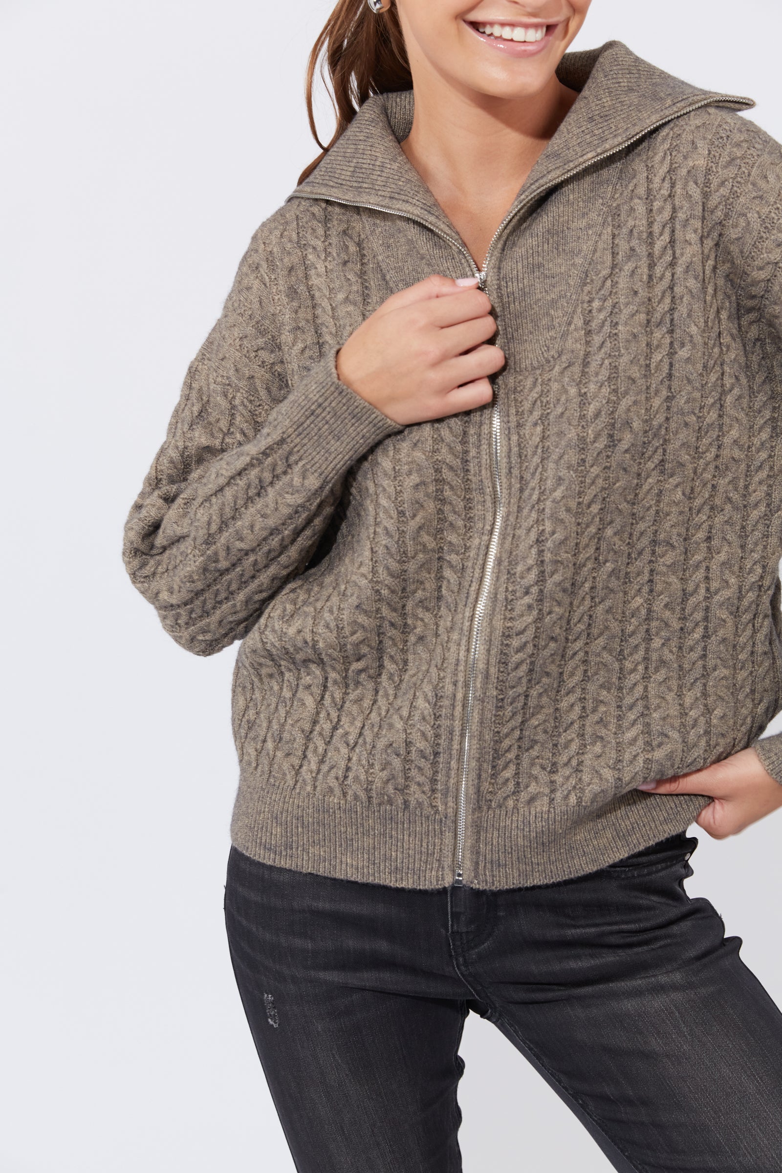 Cadiz Zip Cardigan - Marle Mocha