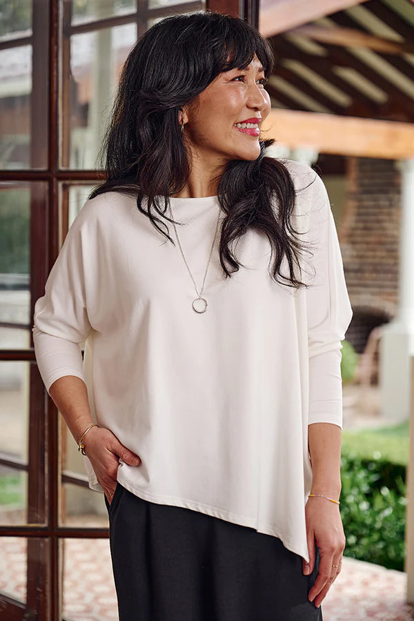 Terry Relaxed Boatneck Top - Soft White