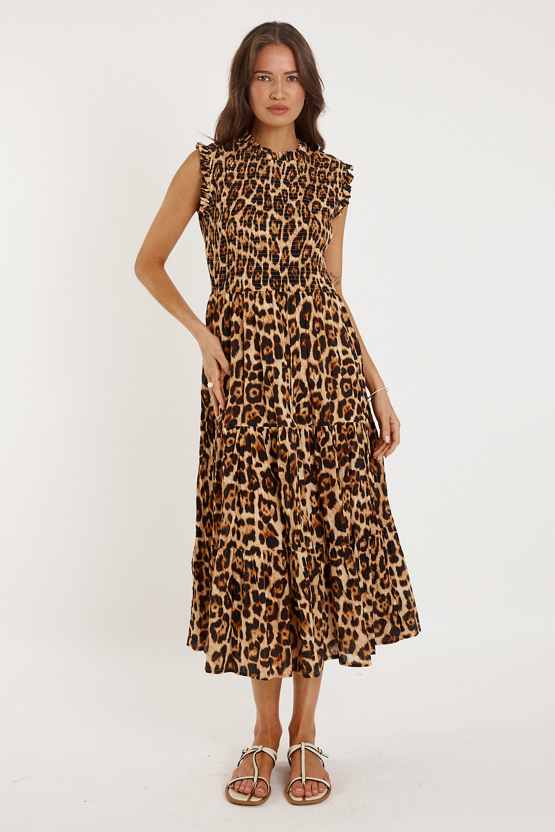 RubyYAYA Wild maxi dress Leopard Print Cotton Sundress Fit and flare Midi