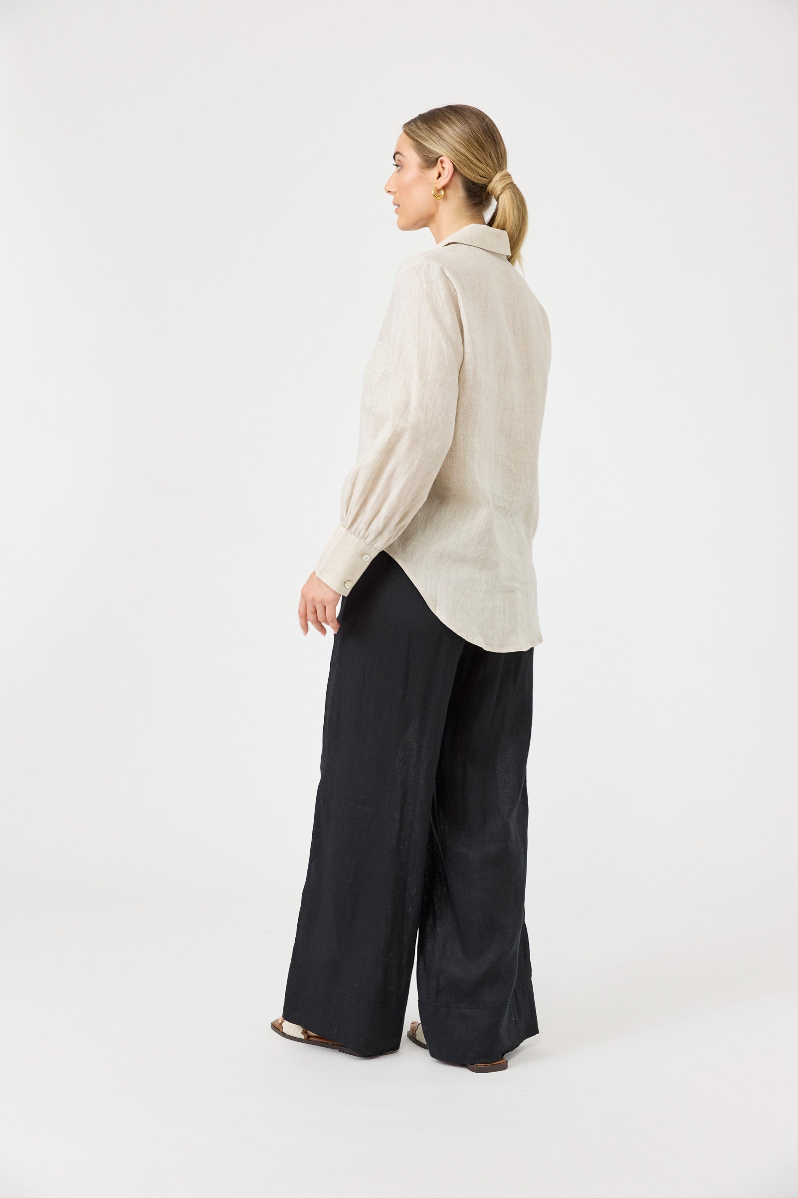 Eb&Ive Studio Linen Straight Wide Leg Pant Black Long Work Pant