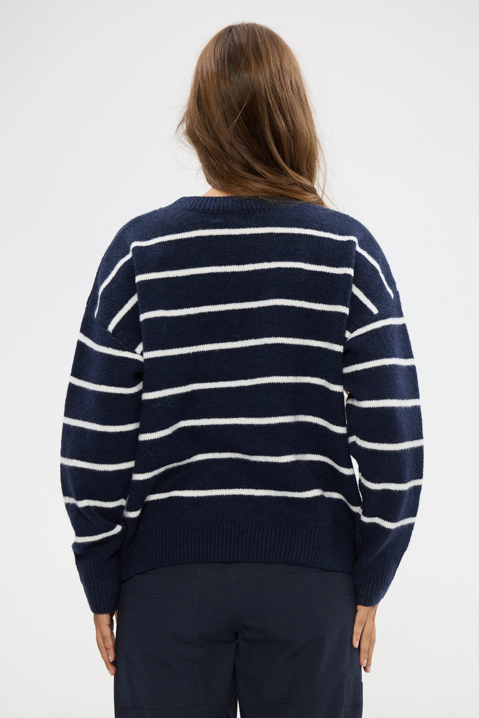 Overboard Knit - Navy White Stripe