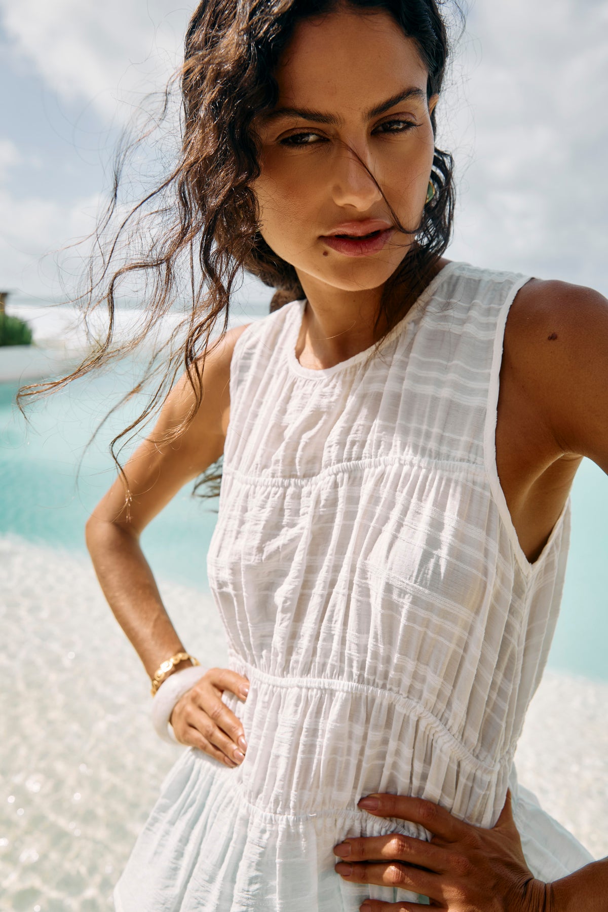 Sovana Ruched Maxi Dress - White