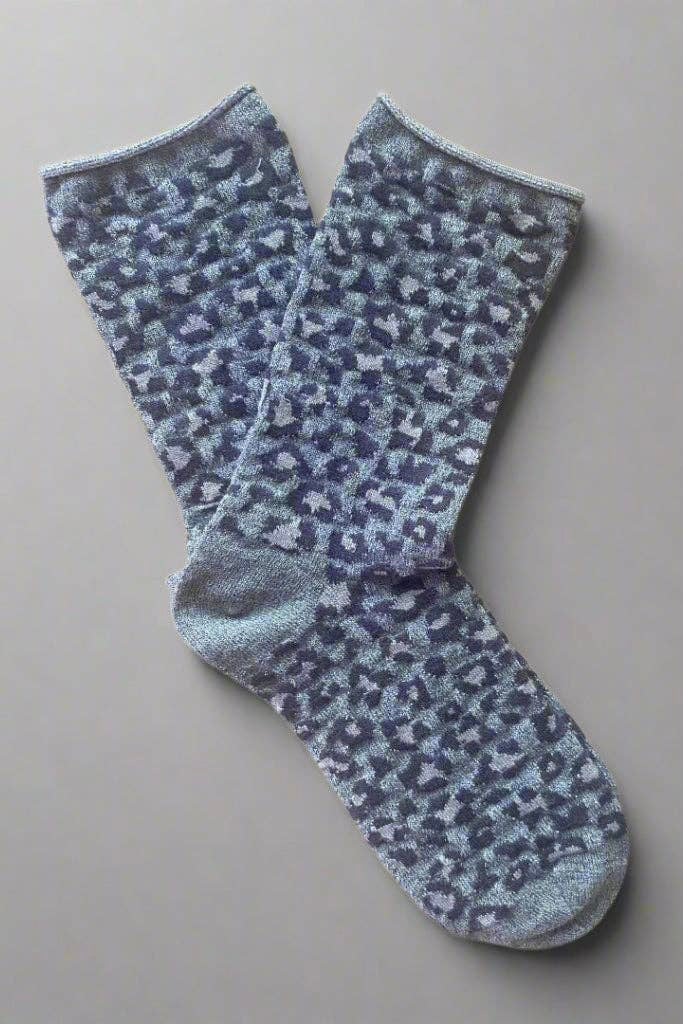 KLUE Glitter Lurex Socks | Leopard Grey