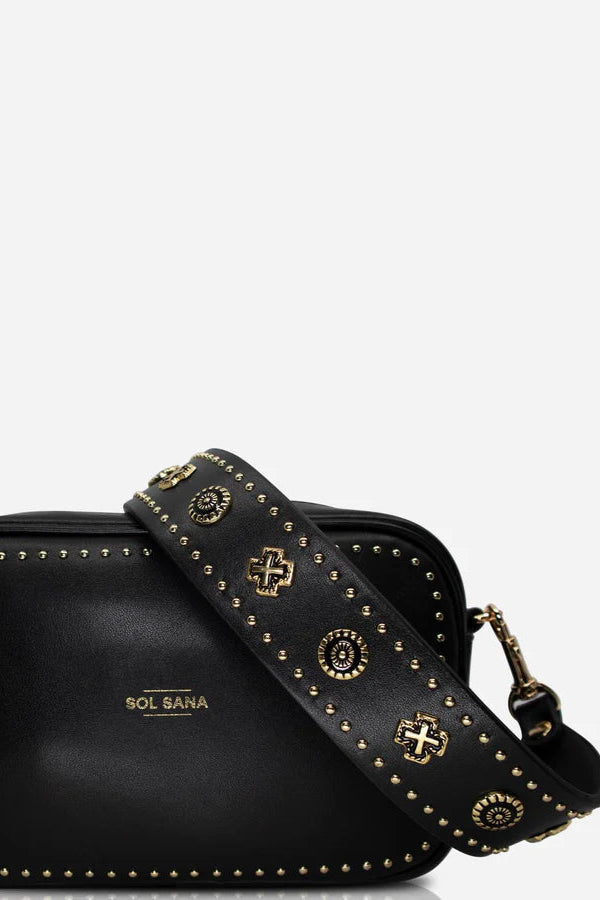Sol Sana  Camera Bag with studded western country rock studded strap Black Silver