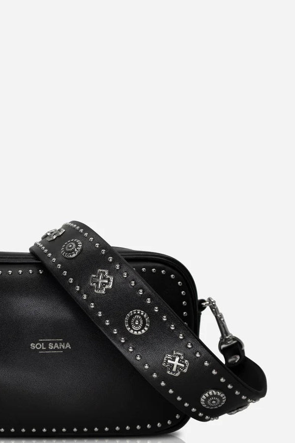 Sol Sana  Camera Bag with studded western country rock studded strap Black Silver
