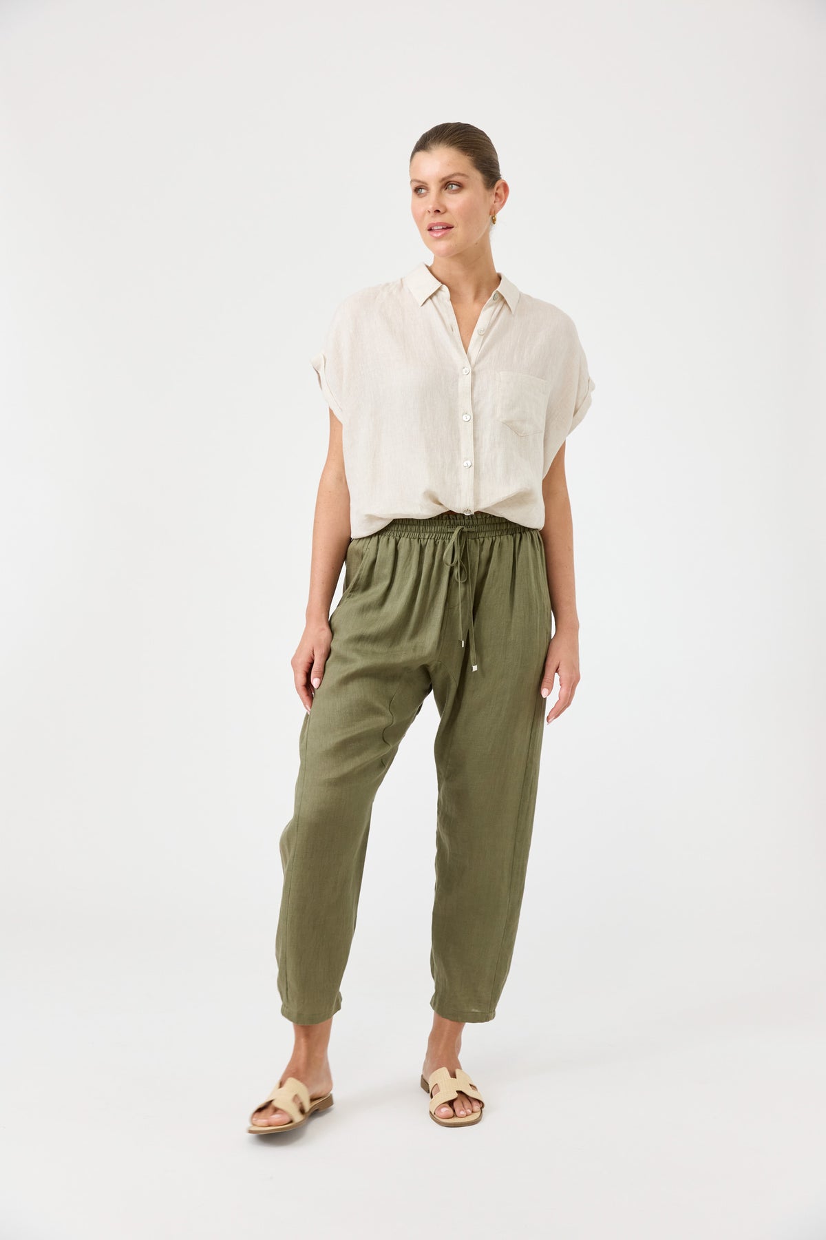 Studio Linen Relaxed Pant - Khaki