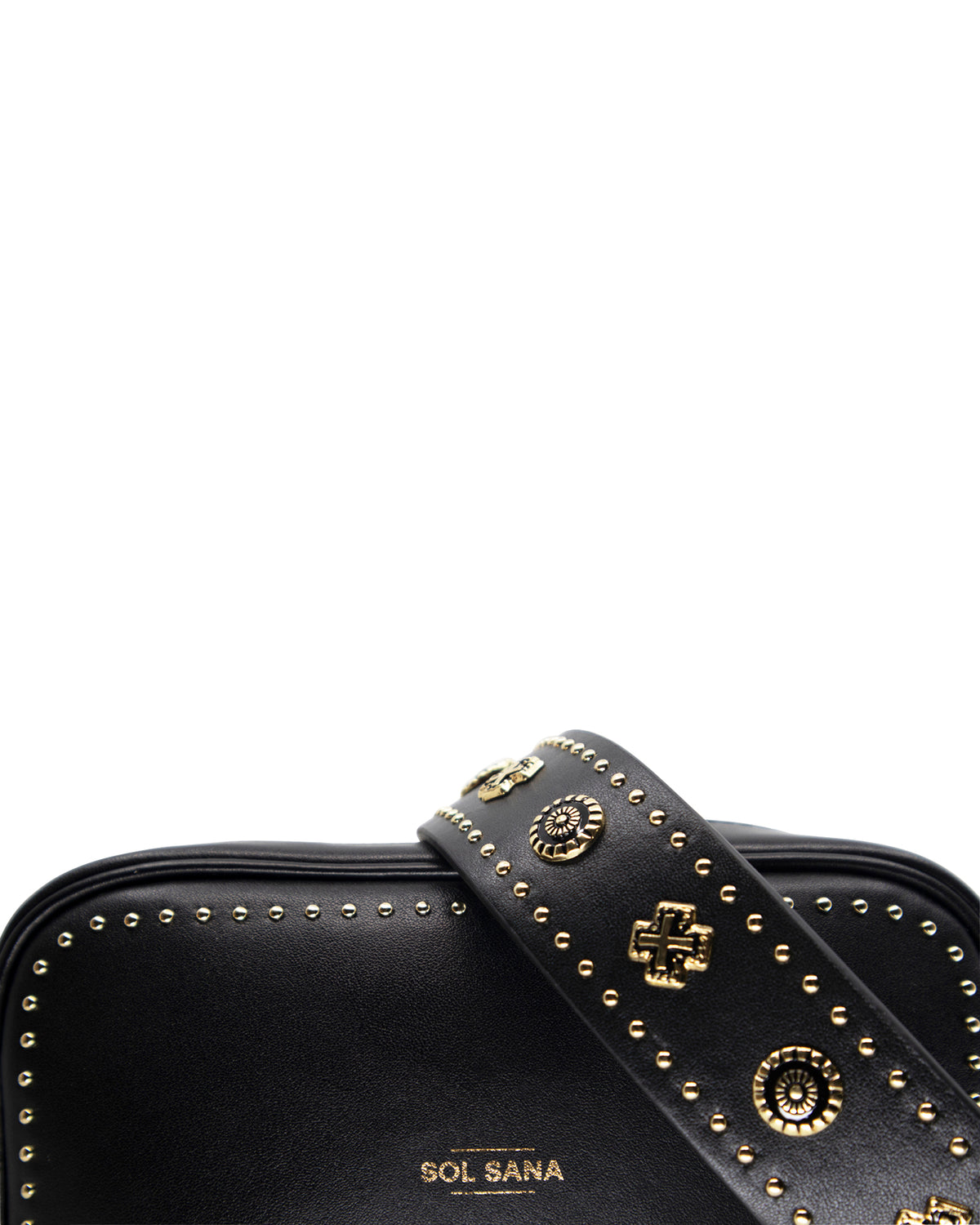 Sol Sana  Camera Bag with studded western country rock studded strap Black Gold