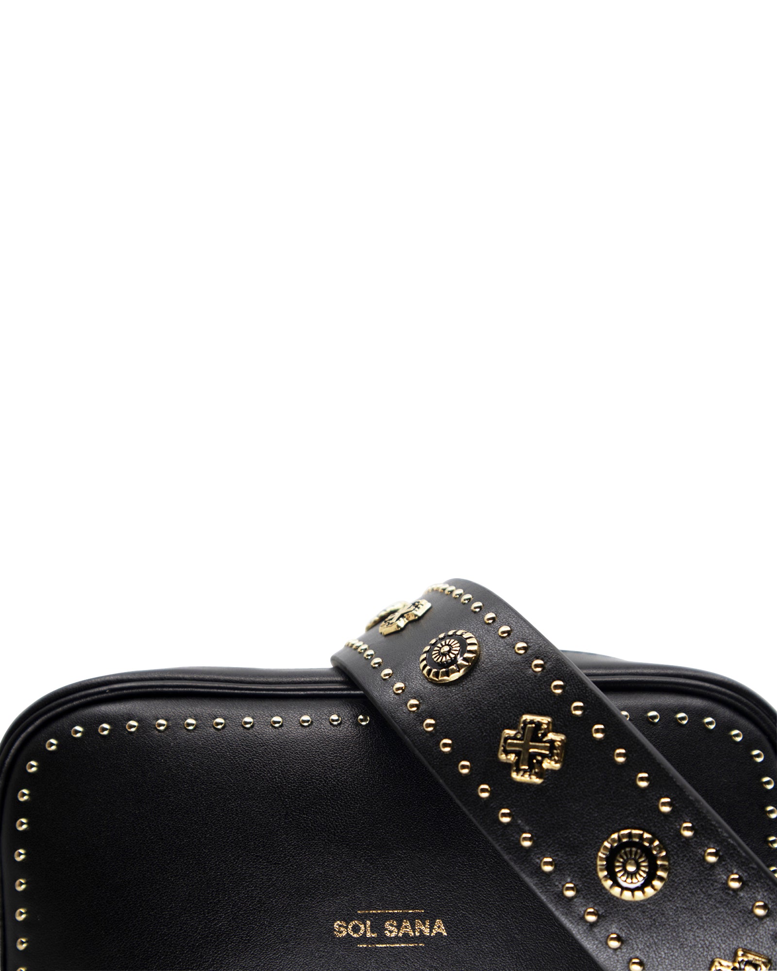 Sol Sana  Camera Bag with studded western country rock studded strap Black Gold