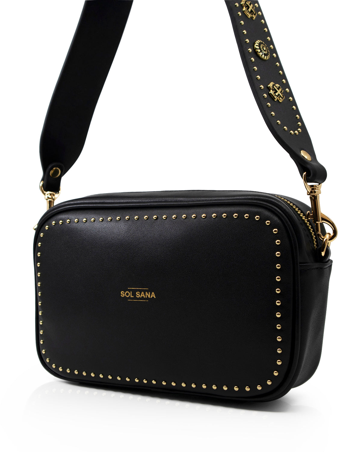 Sol Sana  Camera Bag with studded western country rock studded strap Black Gold