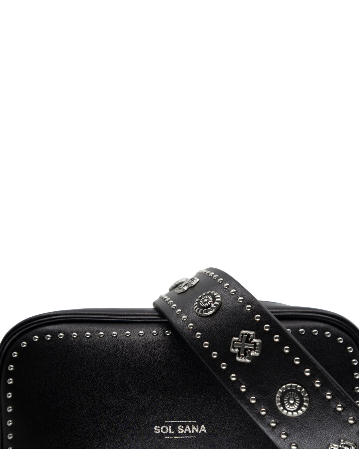 Sol Sana  Camera Bag with studded western country rock studded strap Black Silver
