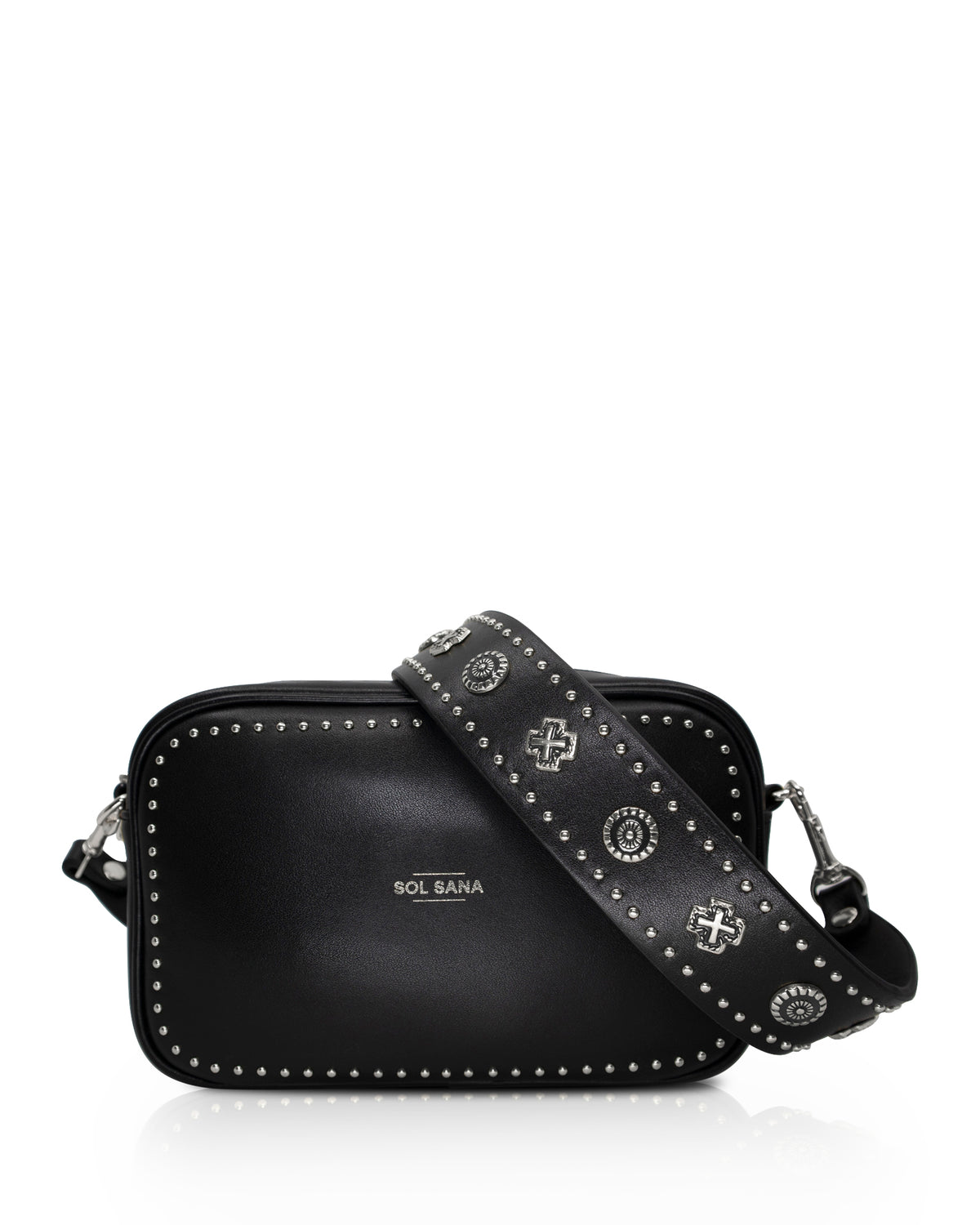 Sol Sana  Camera Bag with studded western country rock studded strap Black Silver