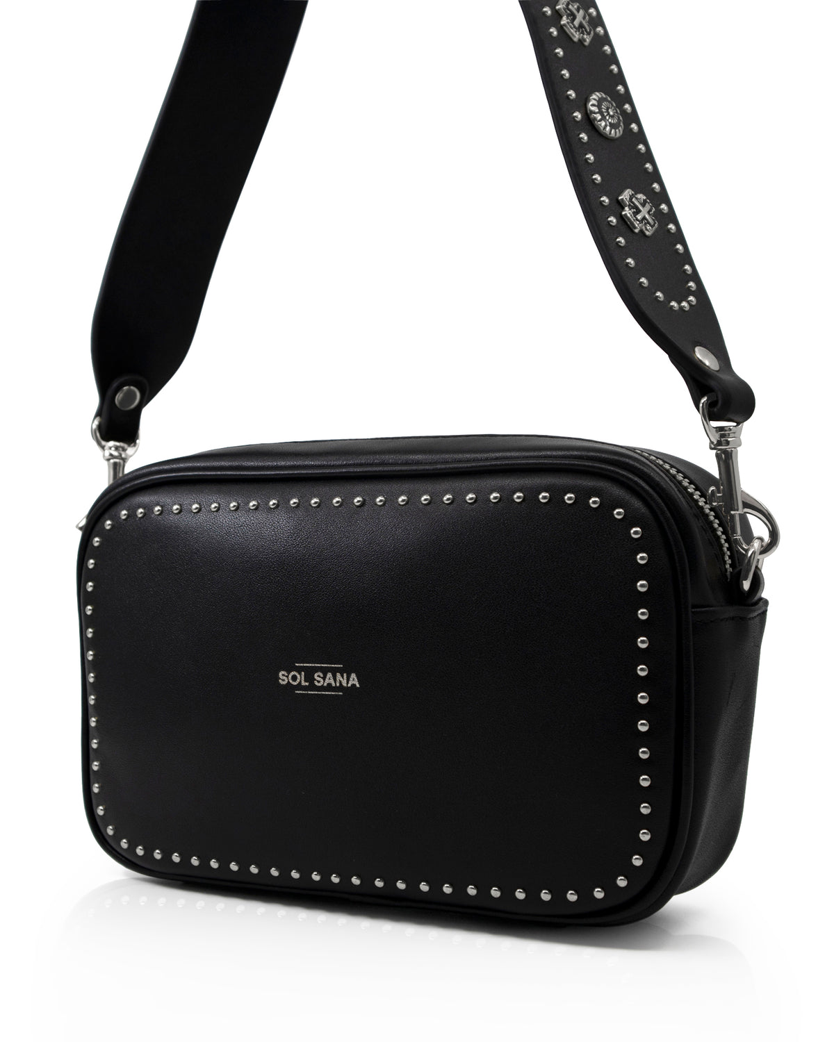 Sol Sana  Camera Bag with studded western country rock studded strap Black Silver