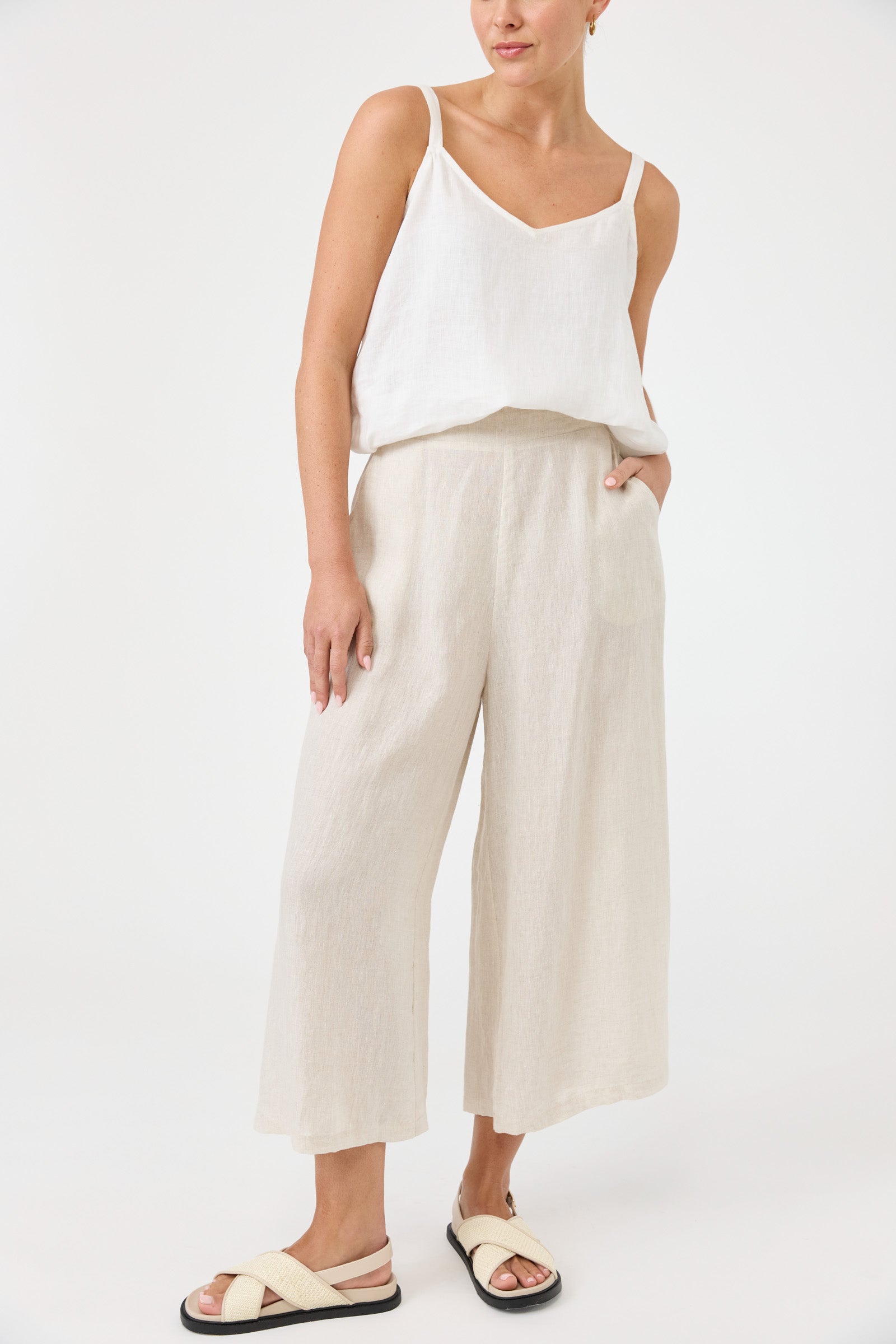 Eb&Ive Studio Linen Crop Wide Leg Pant Natural